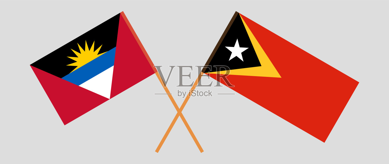 东帝汶、安提瓜和巴布达国旗交叉插画图片素材