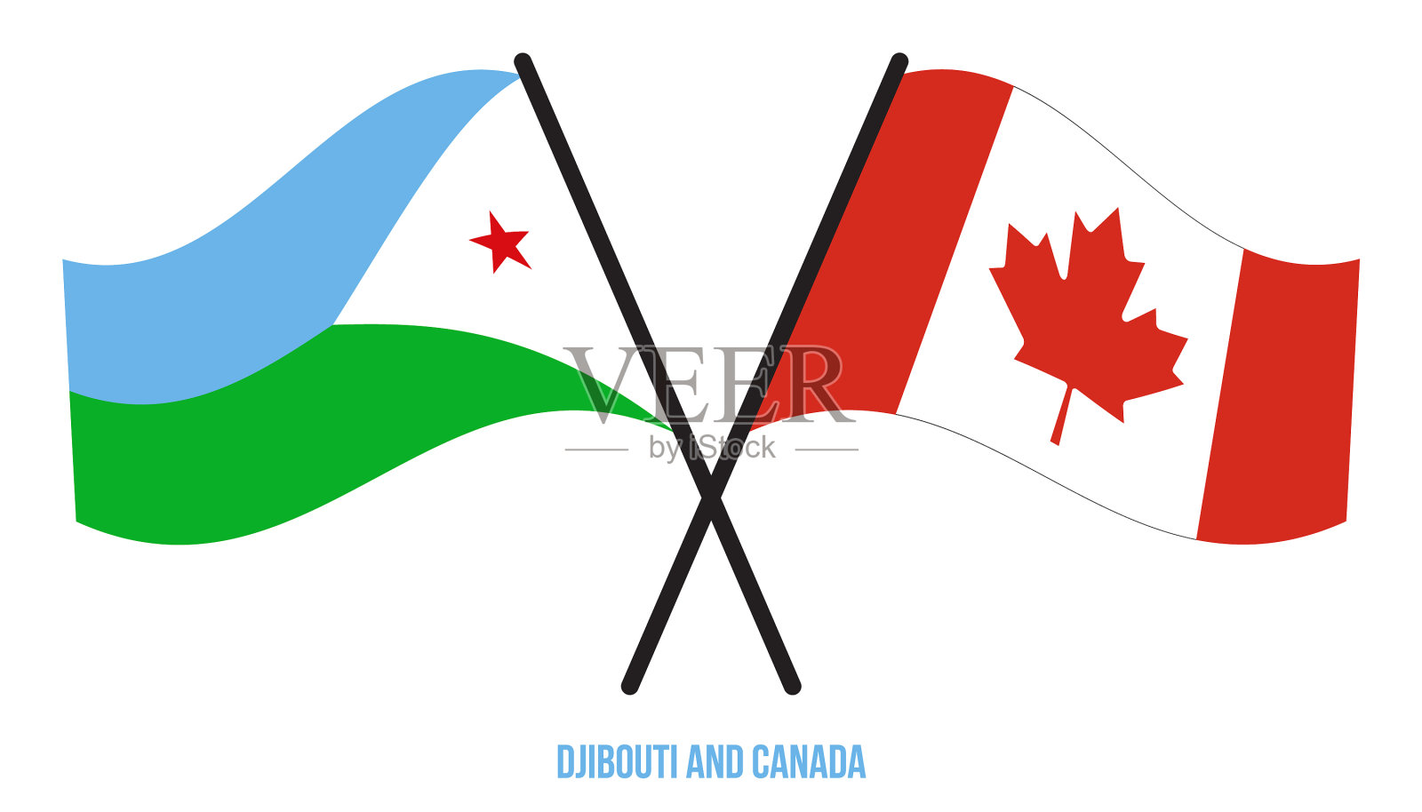 吉布提和加拿大的国旗交叉飘扬插画图片素材