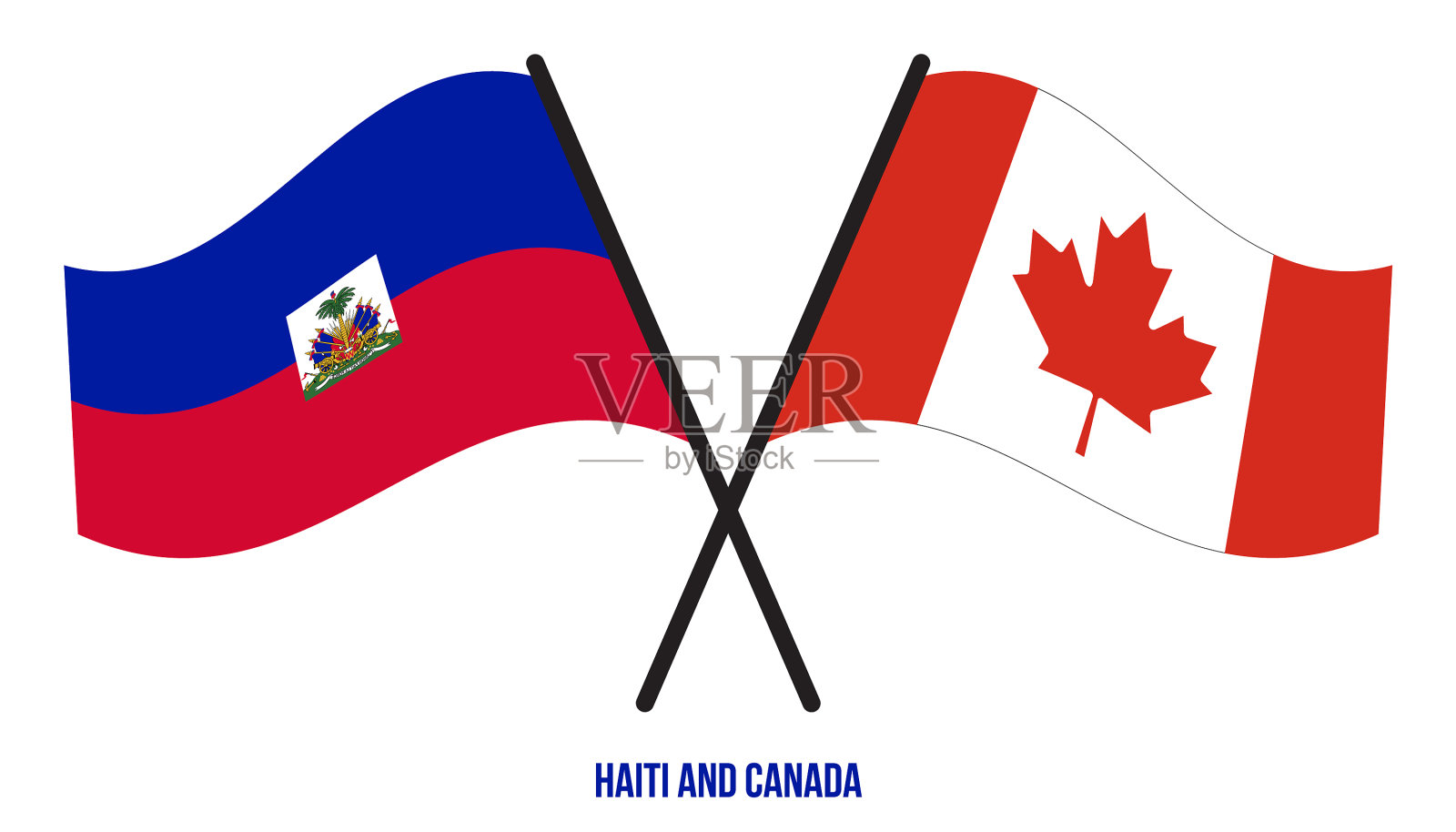 海地和加拿大的国旗交叉飘扬插画图片素材