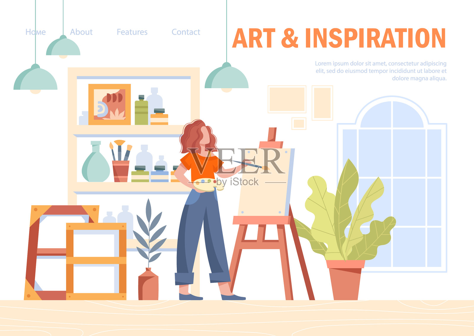 艺术和灵感概念与女性绘画插画图片素材