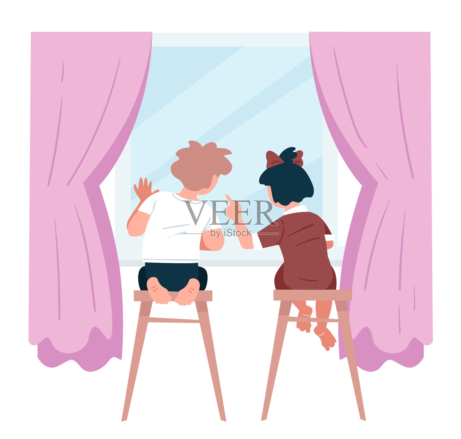 孩子们看着窗外,男孩和女孩设计元素图片