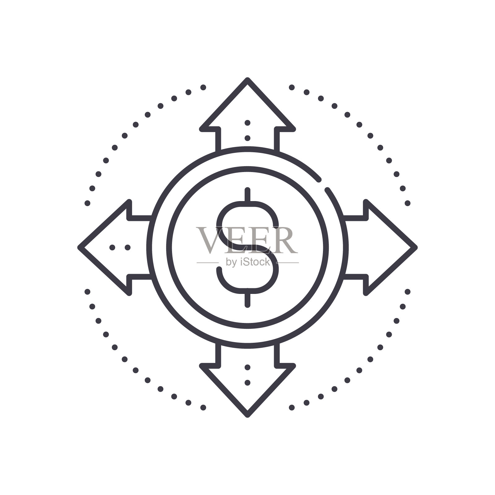 资金流动图标,线性孤立的插图,细线矢量,网页设计标志,轮廓概念符号与可编辑的笔画在白色的背景。图标素材