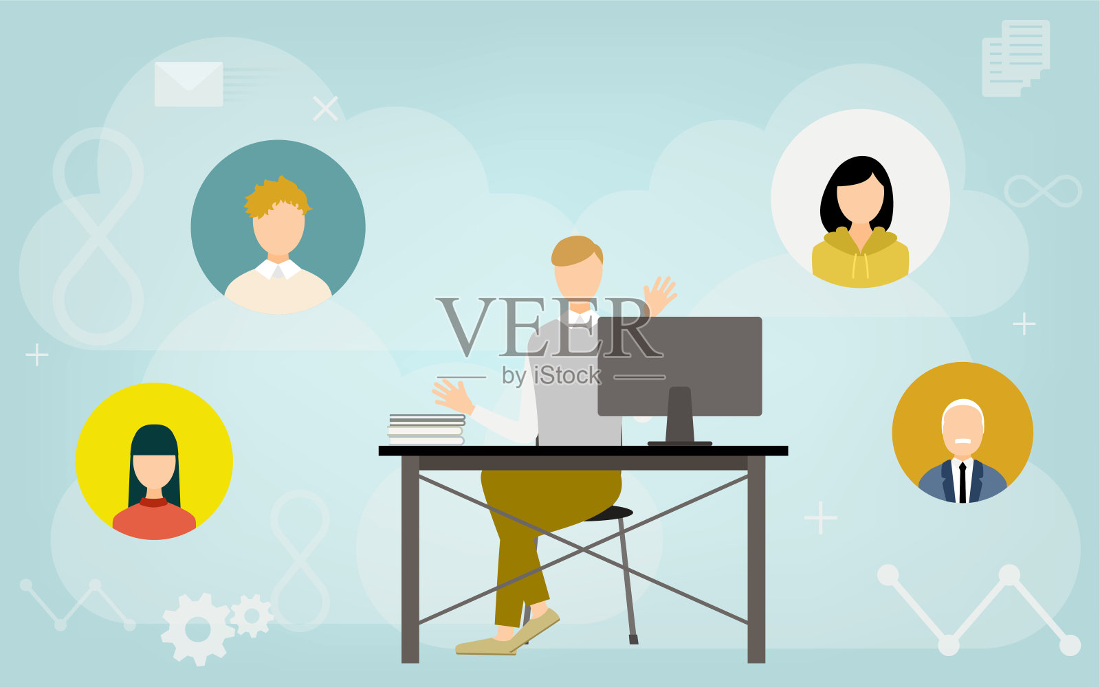 与使用云系统的人联系的图片插图插画图片素材