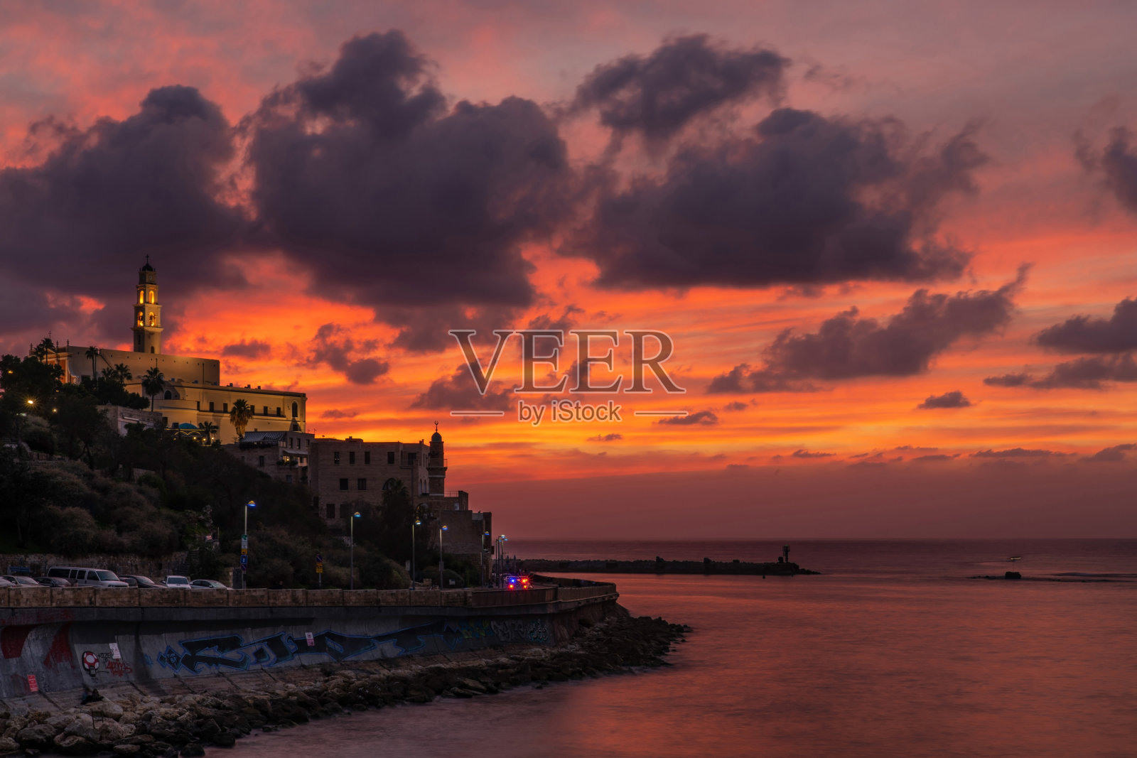 地中海雅法老城清真寺日落照片摄影图片