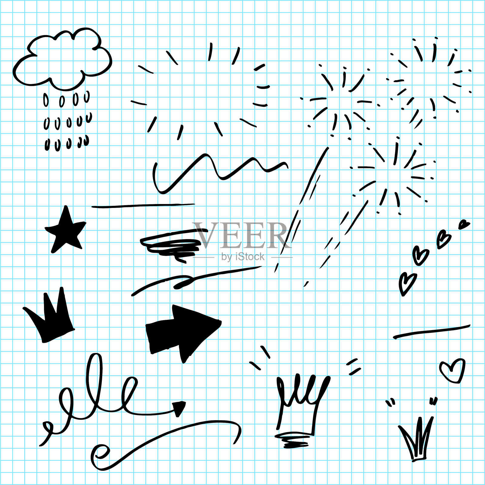 手工绘制的set元素在纸箭头心图标素材