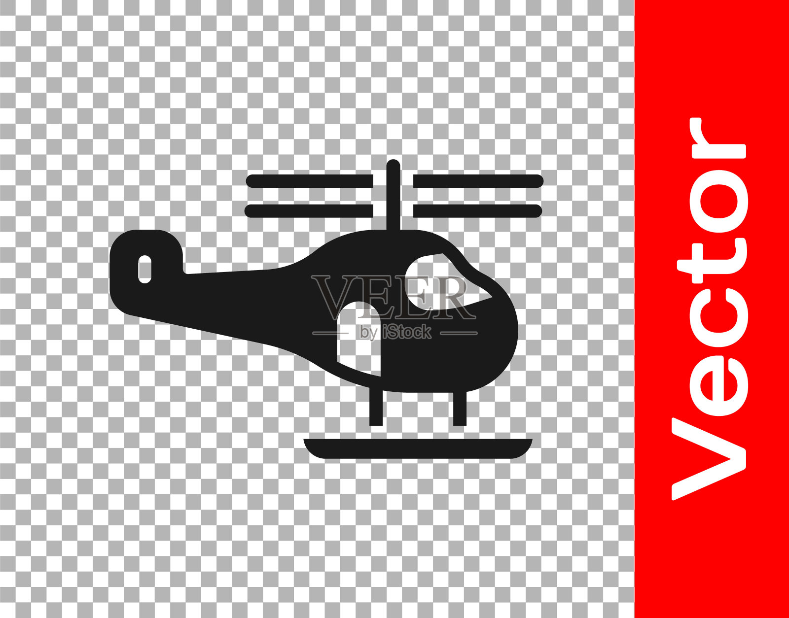 黑色直升机飞行器图标孤立在透明的背景上。向量设计元素图片