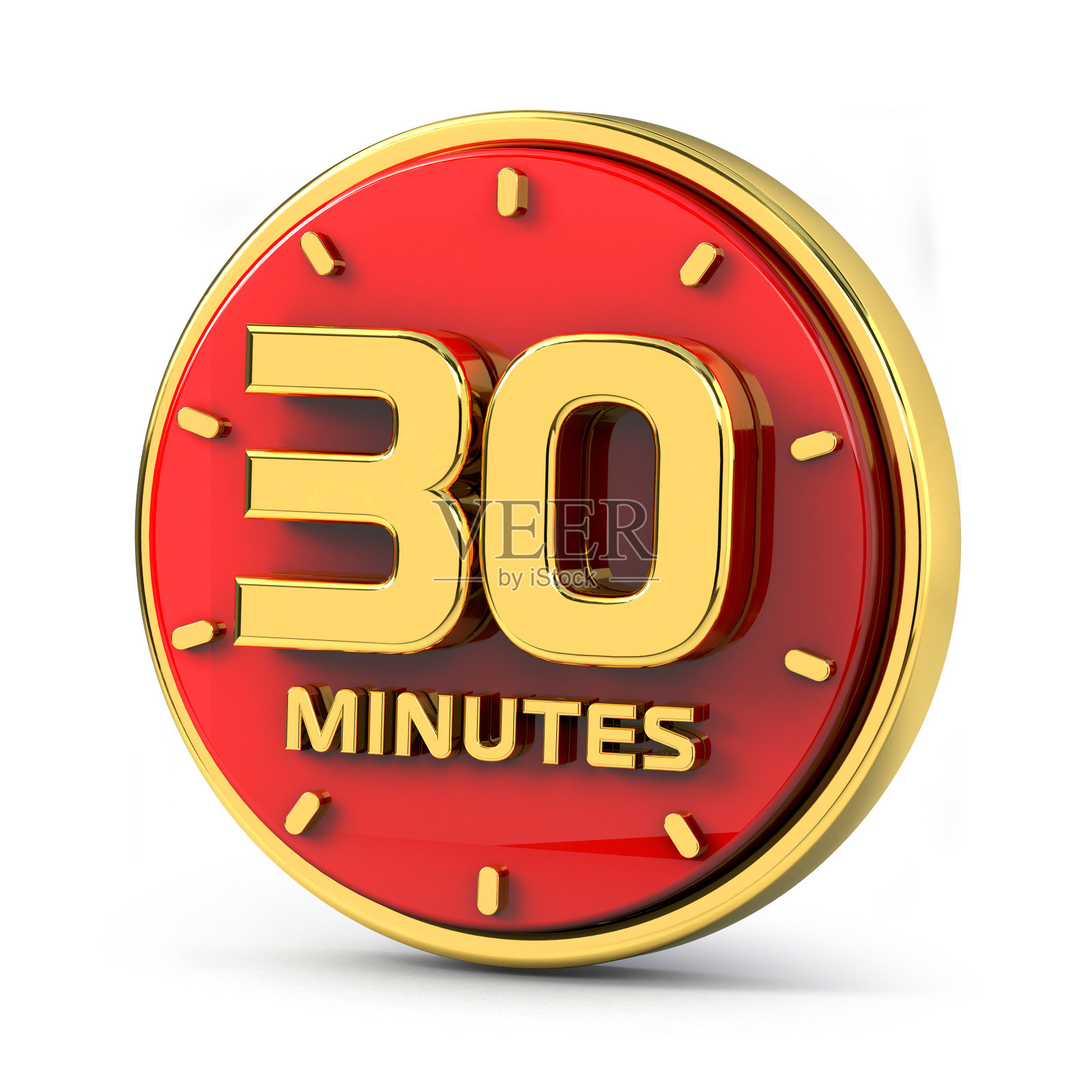 金色30分钟,红色背景。30分钟黄金。3 d演示。照片摄影图片