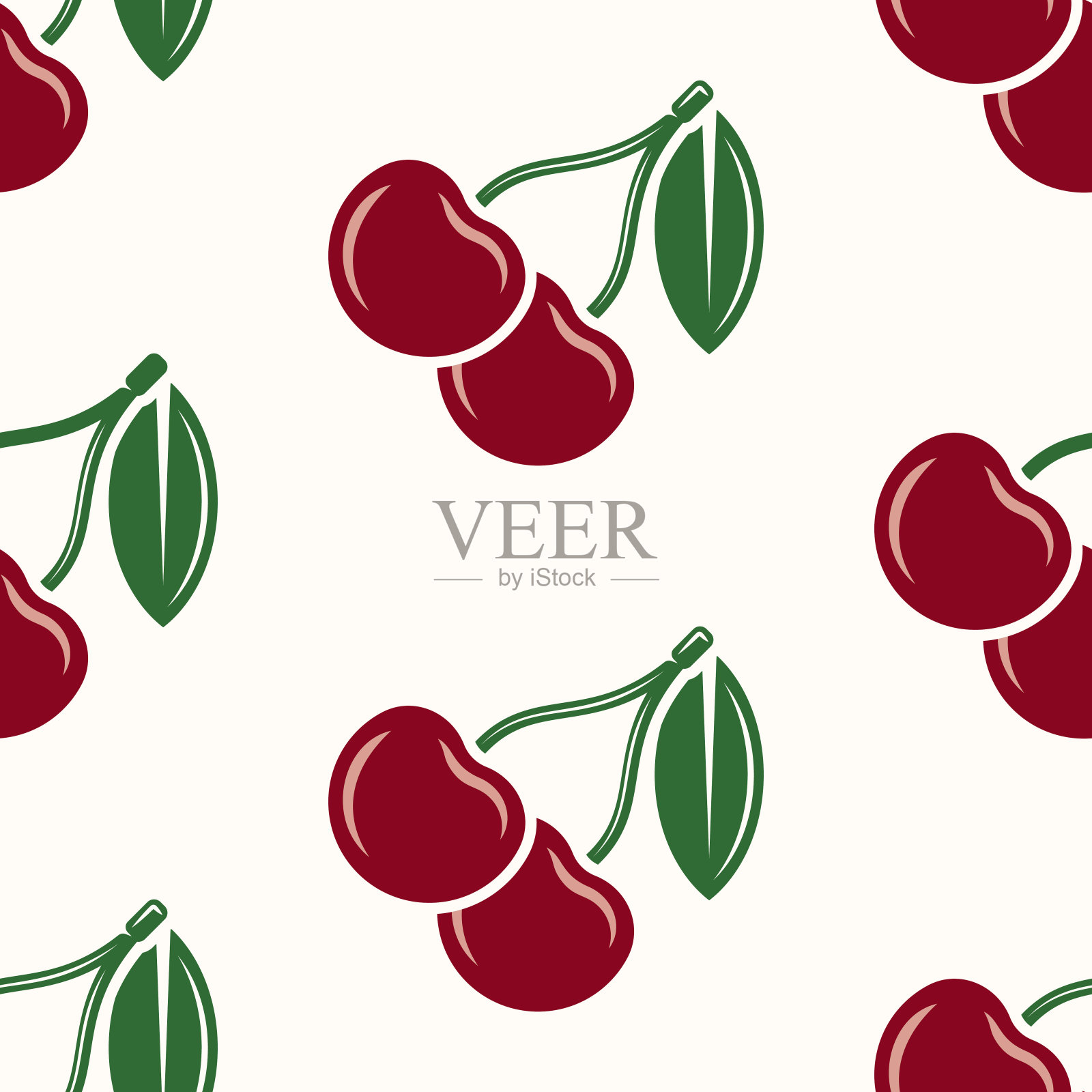 樱桃水果矢量无缝彩色图案在光的背景装饰衣服或包装和其他东西插画图片素材