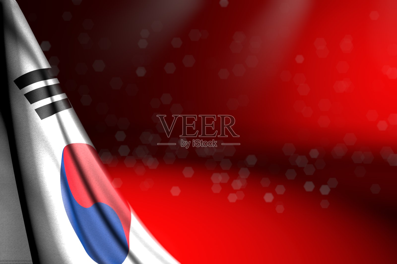 可爱的韩国国旗照片挂在角落的红色散景和空白的内容-任何节日旗帜3d插图照片摄影图片