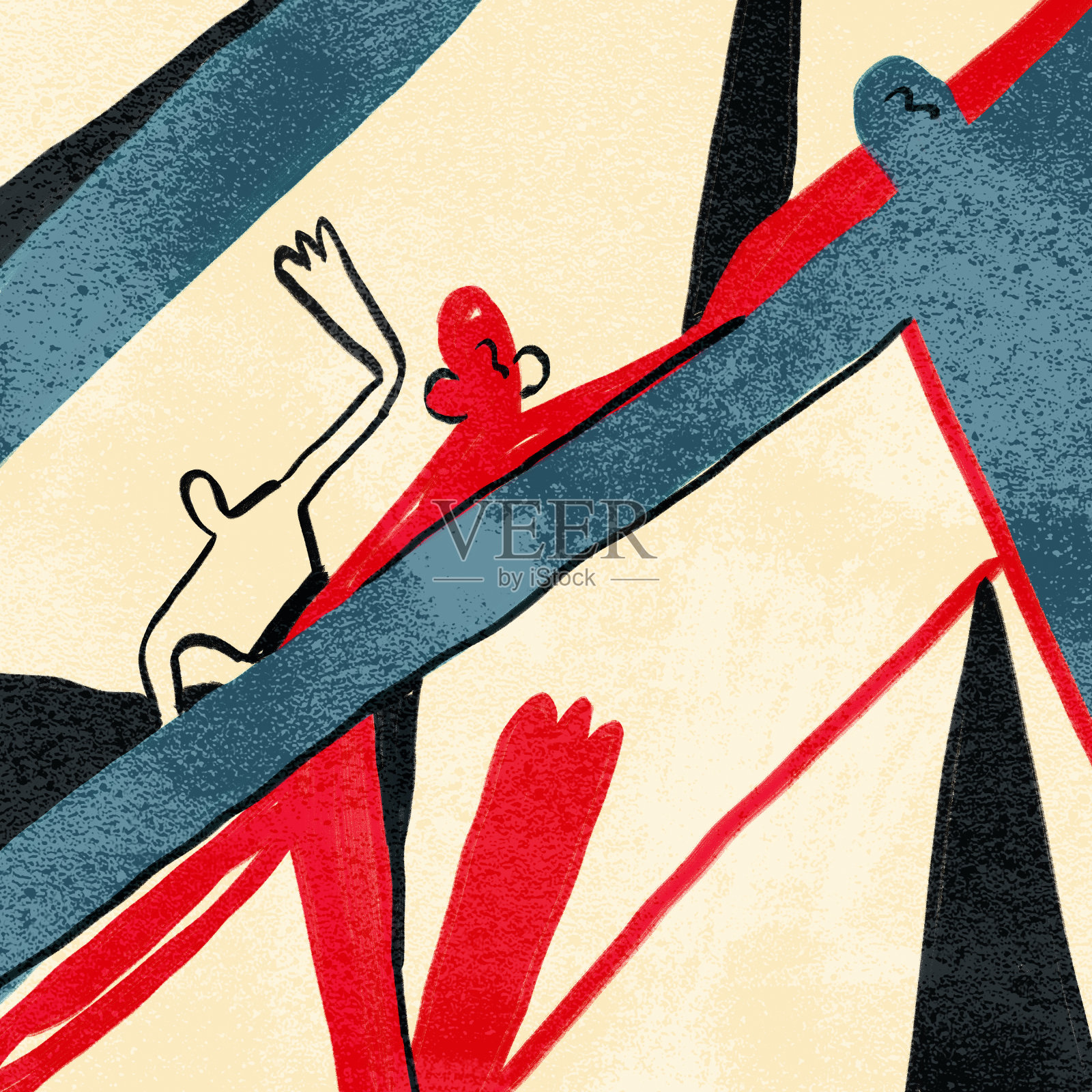 抽象人与线与形在一起。中世纪和当代绘画。立体主义和极简主义艺术。用于印刷和海报的绘画。插画图片素材