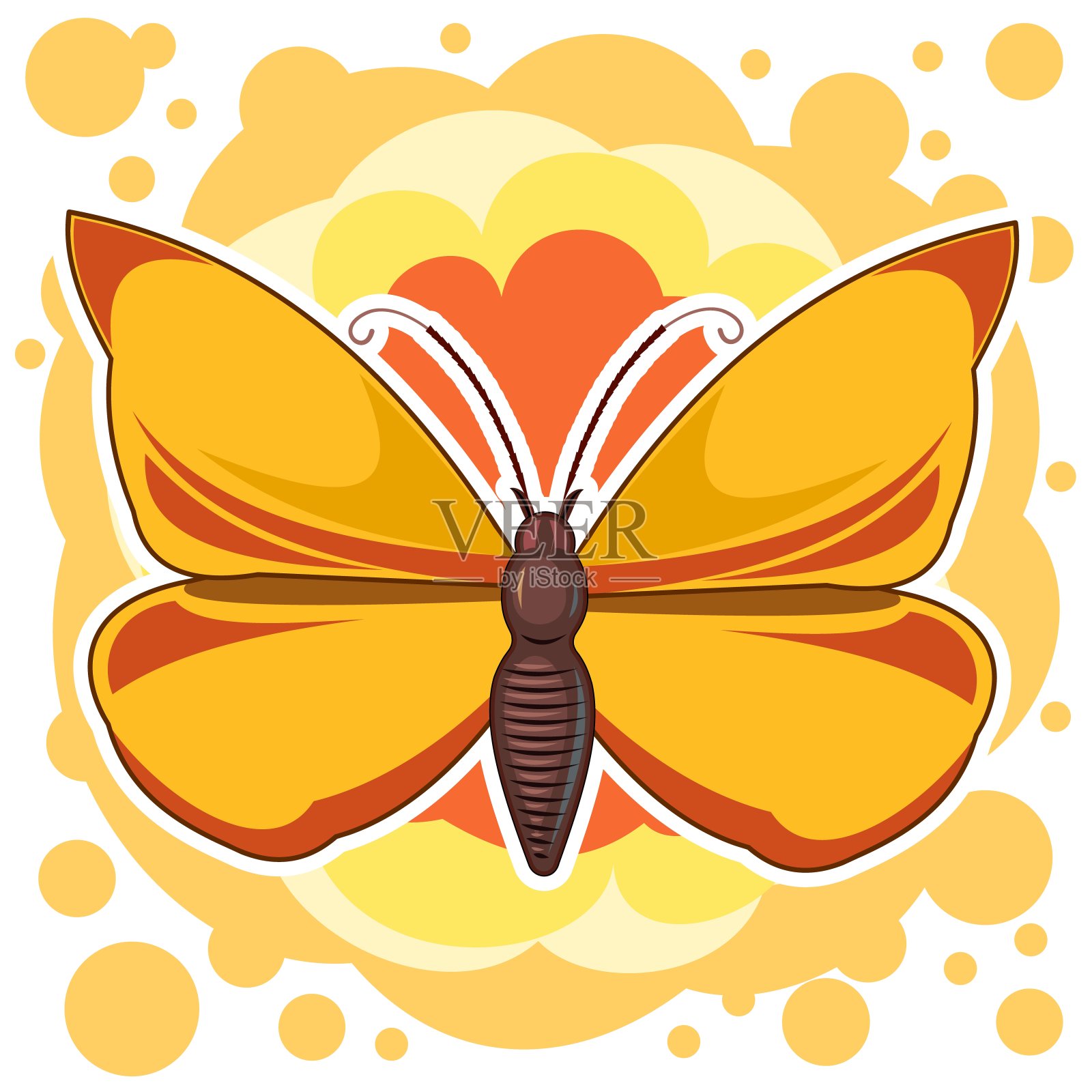 蝴蝶在抽象的背景上。亮丽的成分。孤立的物体在白色上。向量。插画图片素材