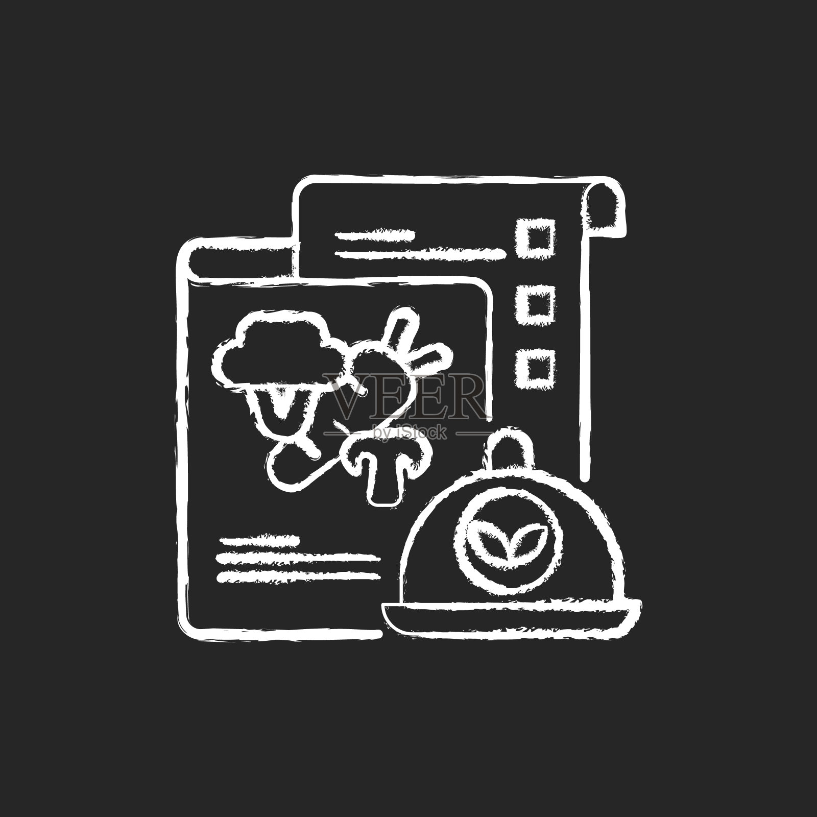 素食菜单粉笔白色图标上的黑色背景图标素材