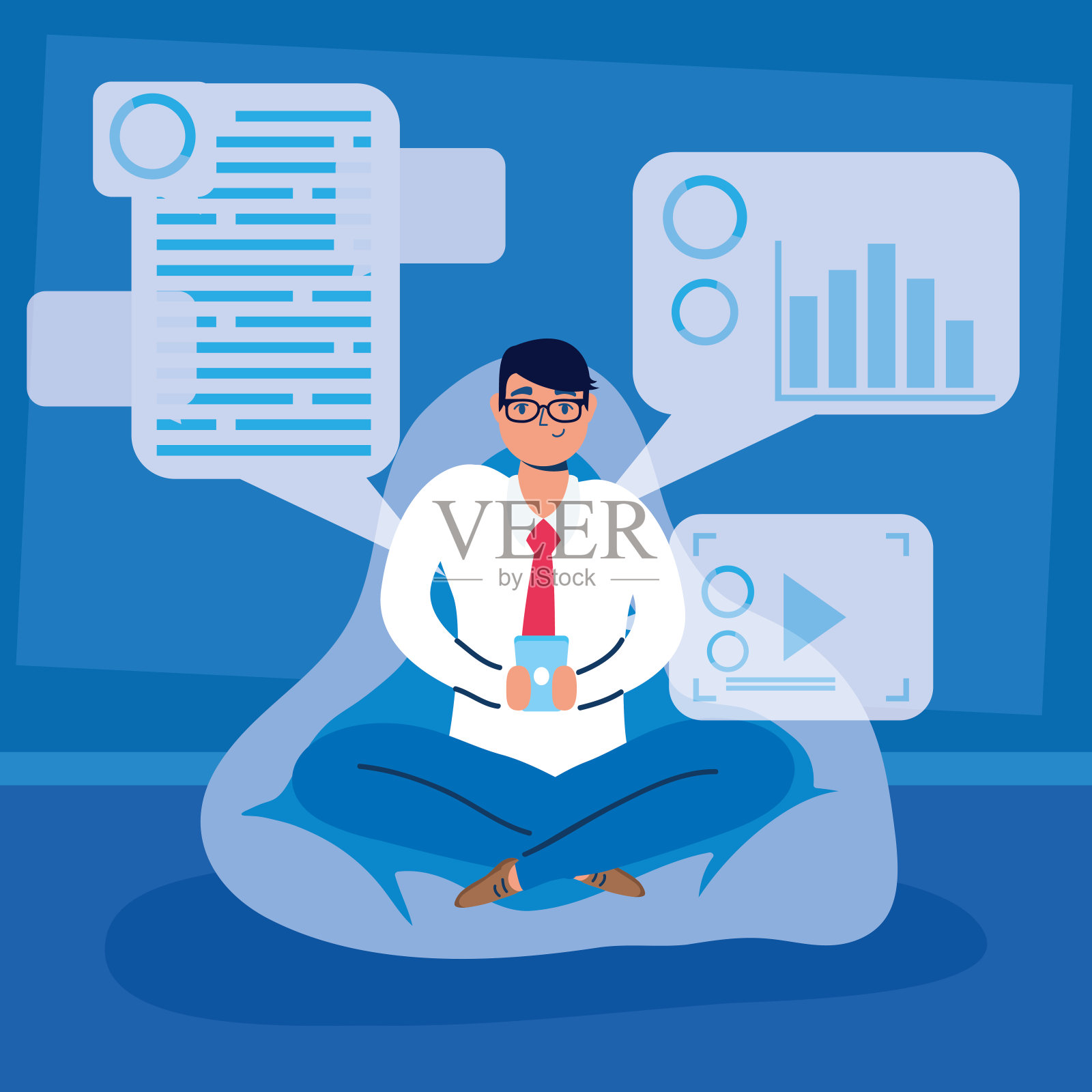 男人使用智能手机的技术特征插画图片素材