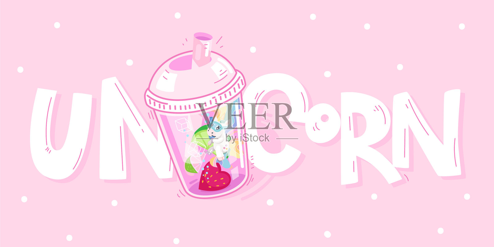 独角兽在玻璃和铭文插画图片素材