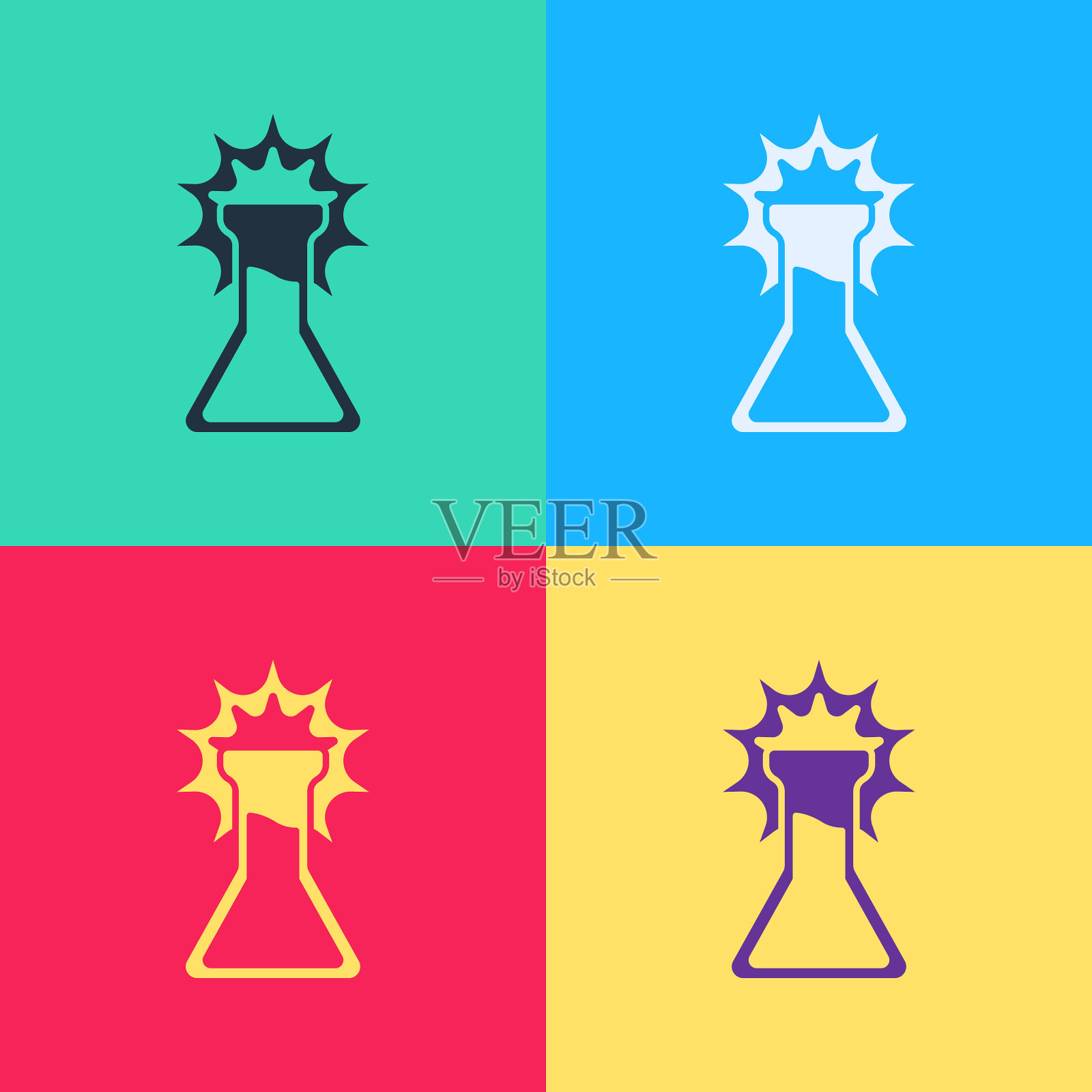 波普艺术试管和烧瓶图标隔离的颜色图标素材