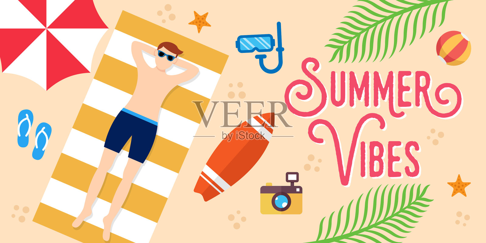 暑假在海滩度假公寓插画图片素材