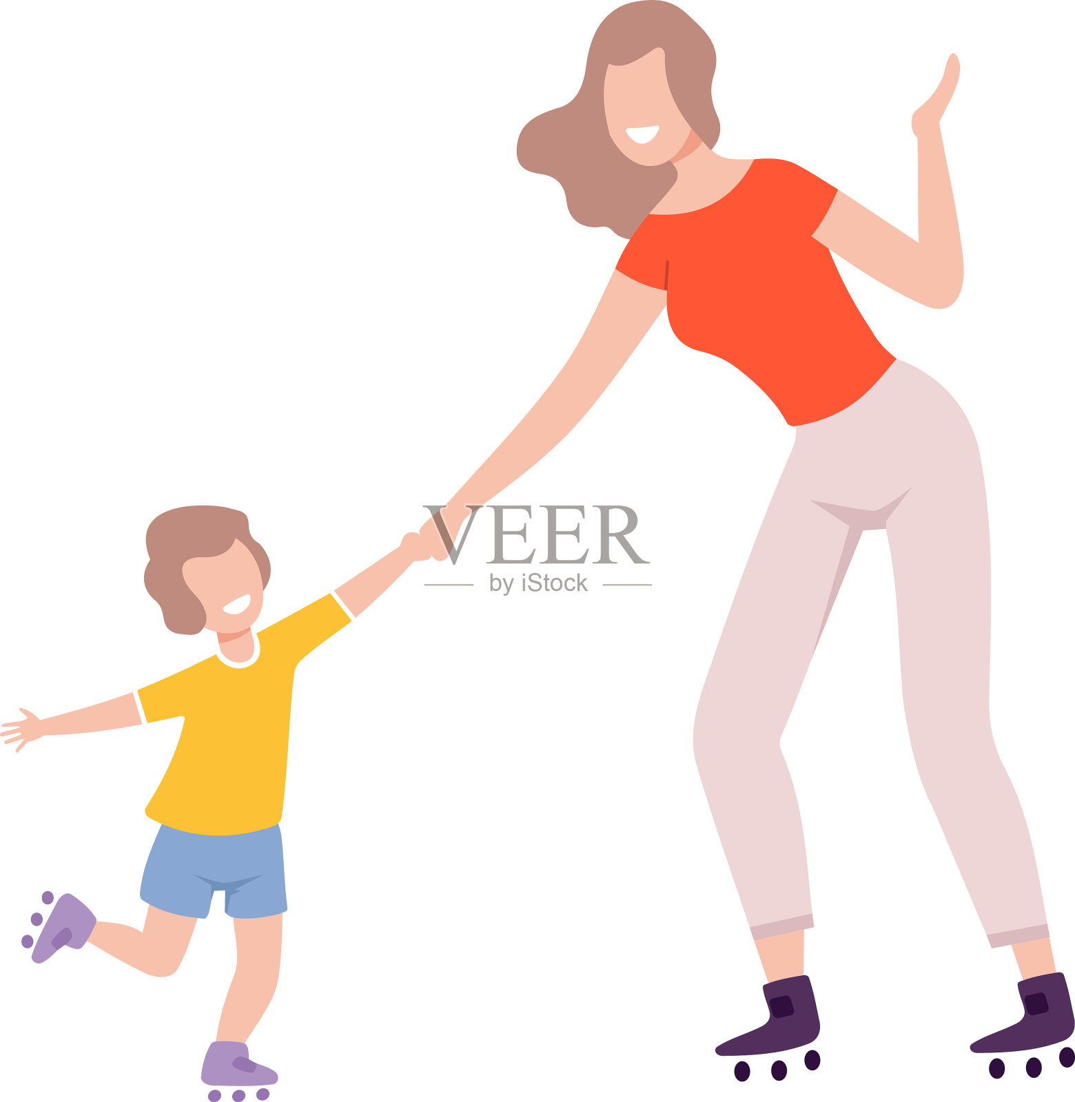 母亲和儿子滑旱冰父母和孩子设计元素图片