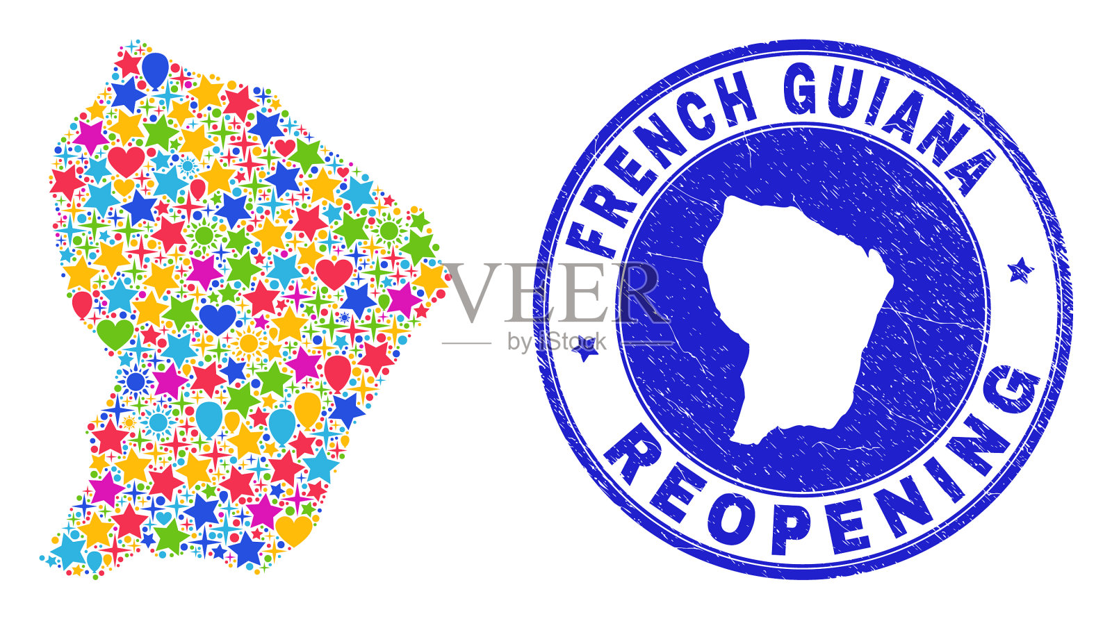 重新开放法属圭亚那地图马赛克和划痕插画图片素材