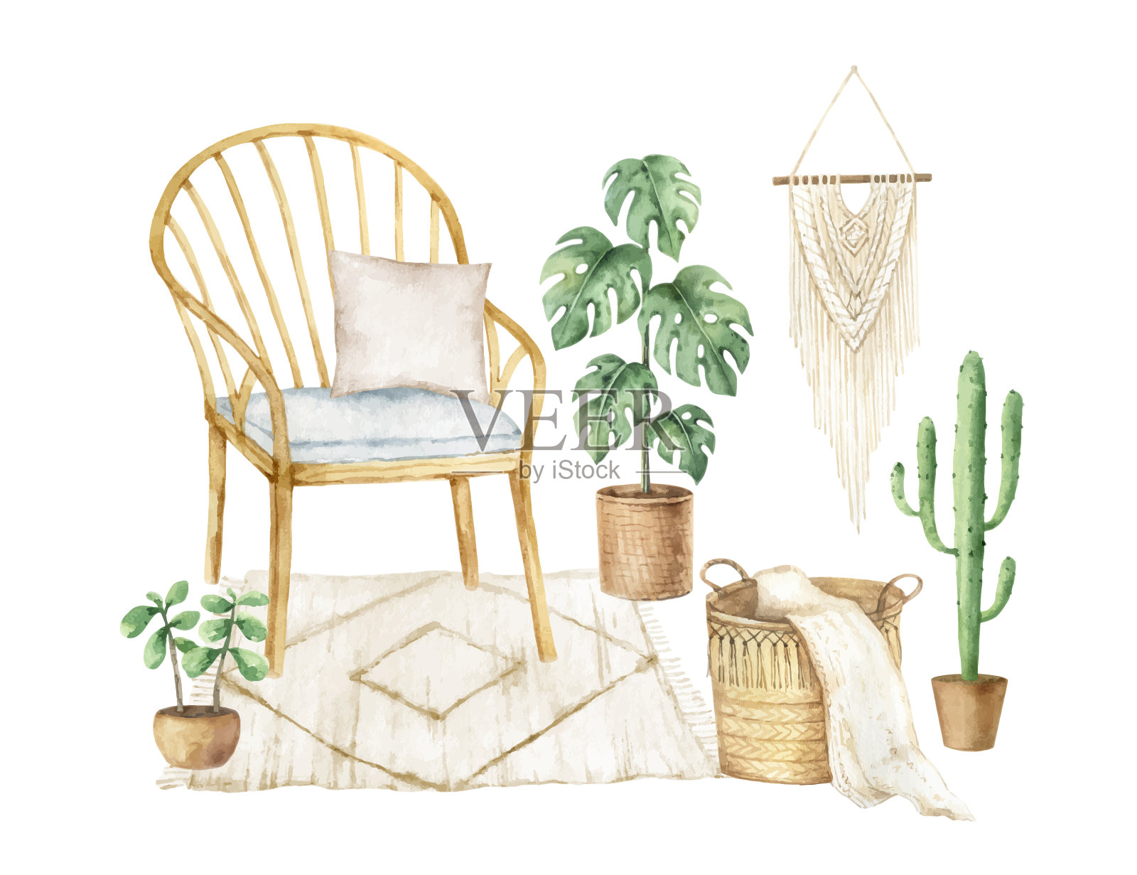水彩美学的房间装饰波西米亚舒适设计元素图片