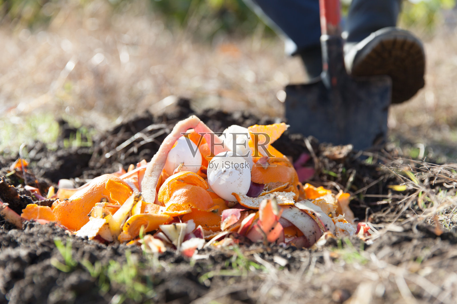 人类为了可持续的生活而挖掘和堆肥照片摄影图片