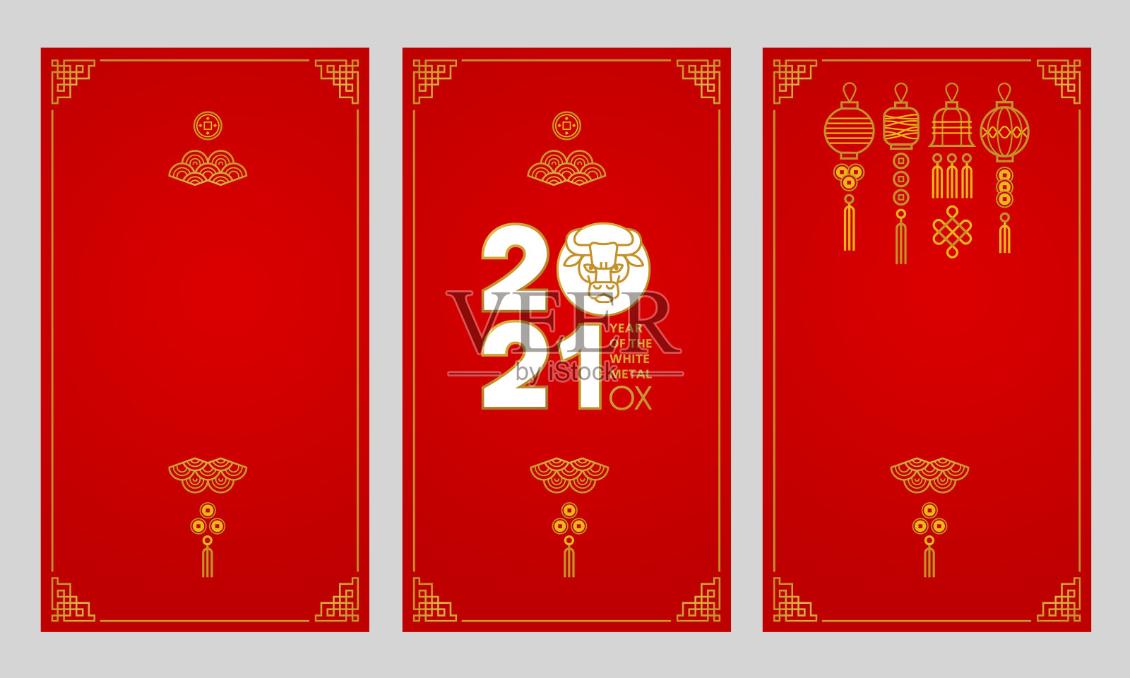 这套套装配有中国农历“牛年”的卡片和社交媒体模板。设计模板素材