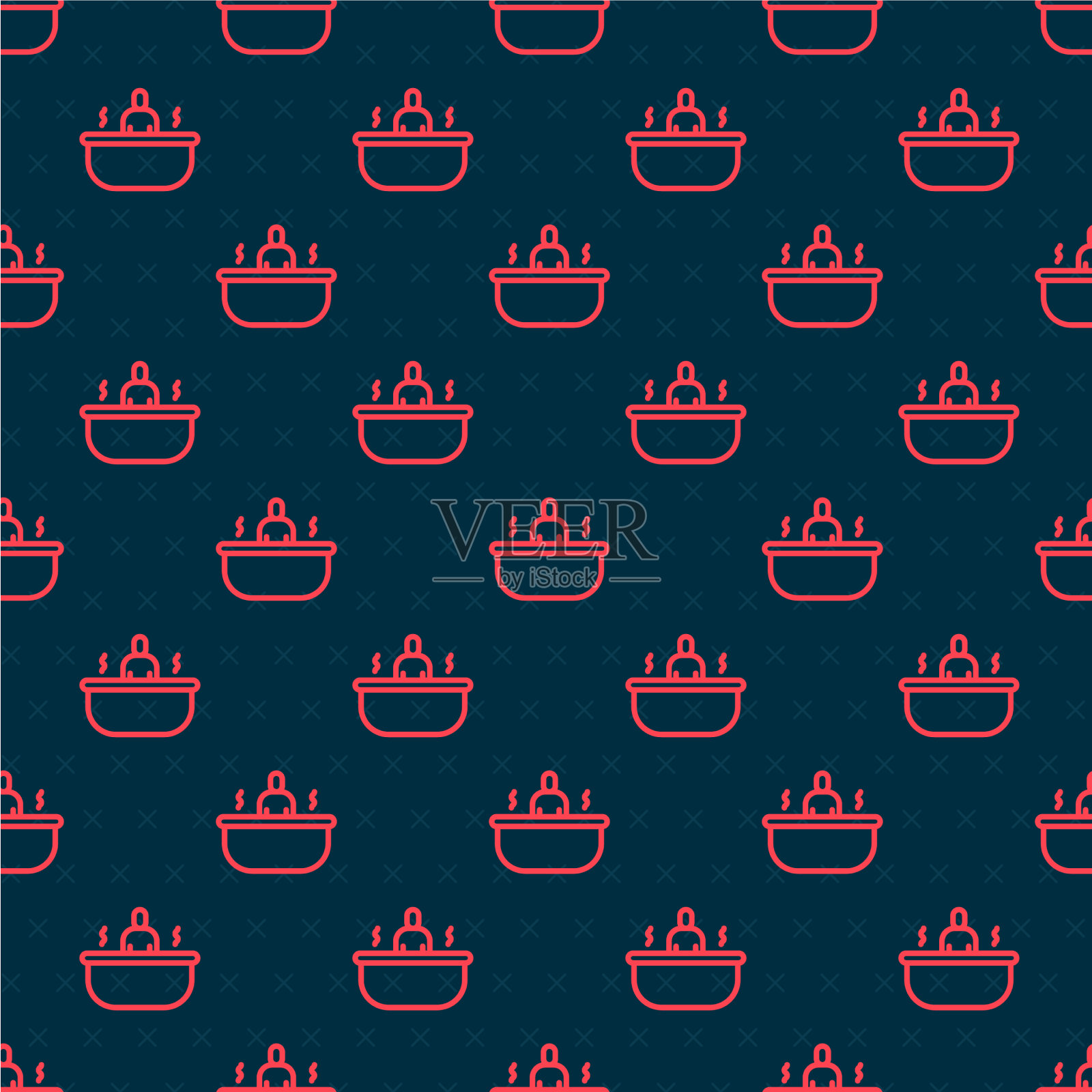 红色线条浴缸图标隔离无缝图案上插画图片素材