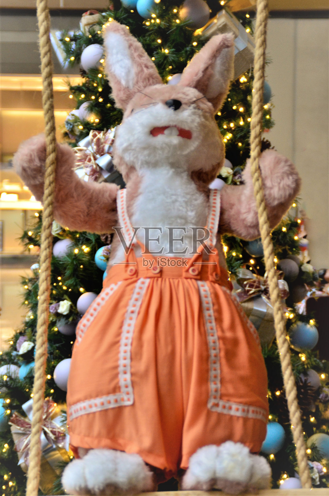 圣诞秤上的橙色兔子照片摄影图片