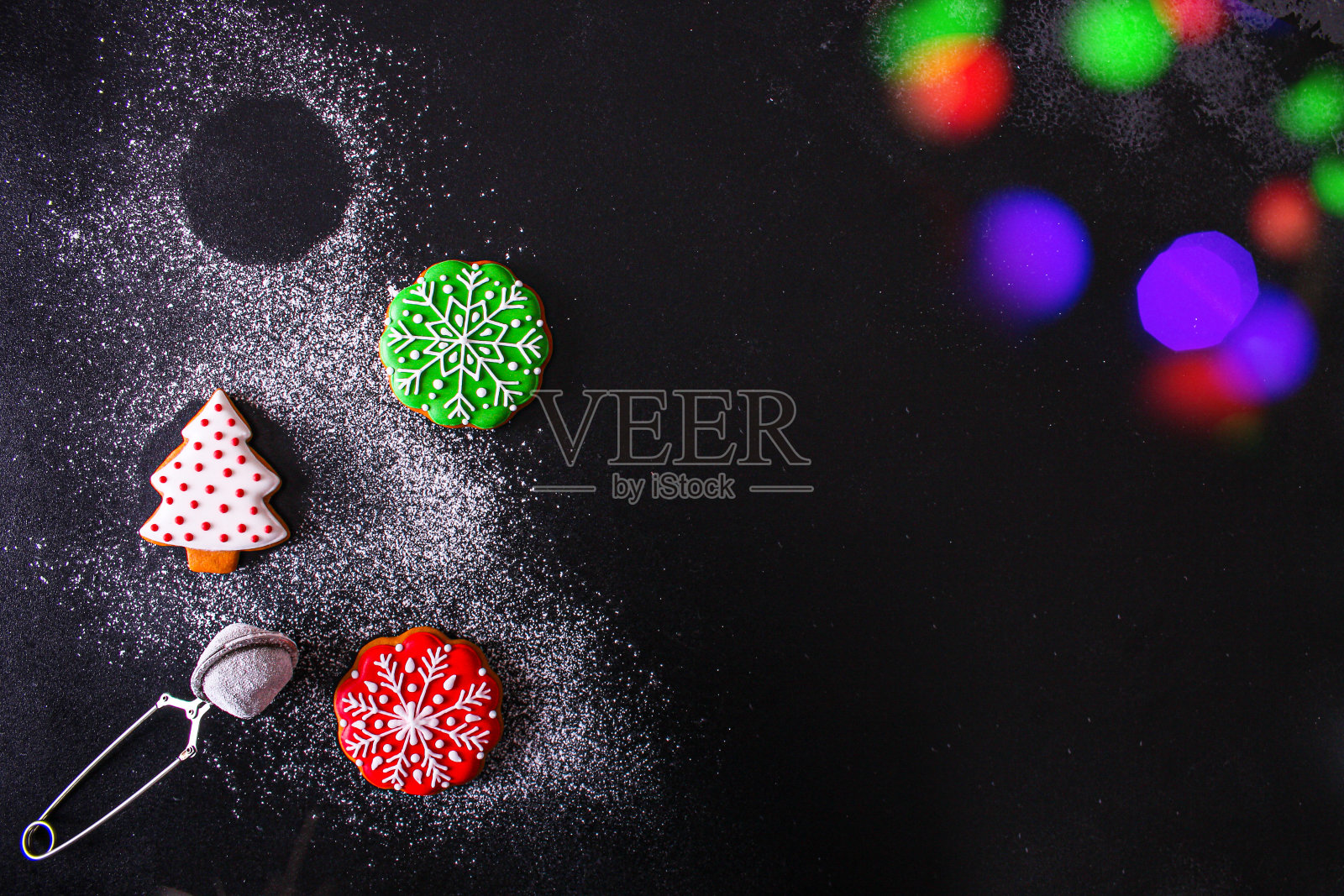 姜饼曲奇圣诞甜糕点甜点节日家庭烘焙蛋糕对待节日新年礼物顶视图复制空间食物背景质朴照片摄影图片