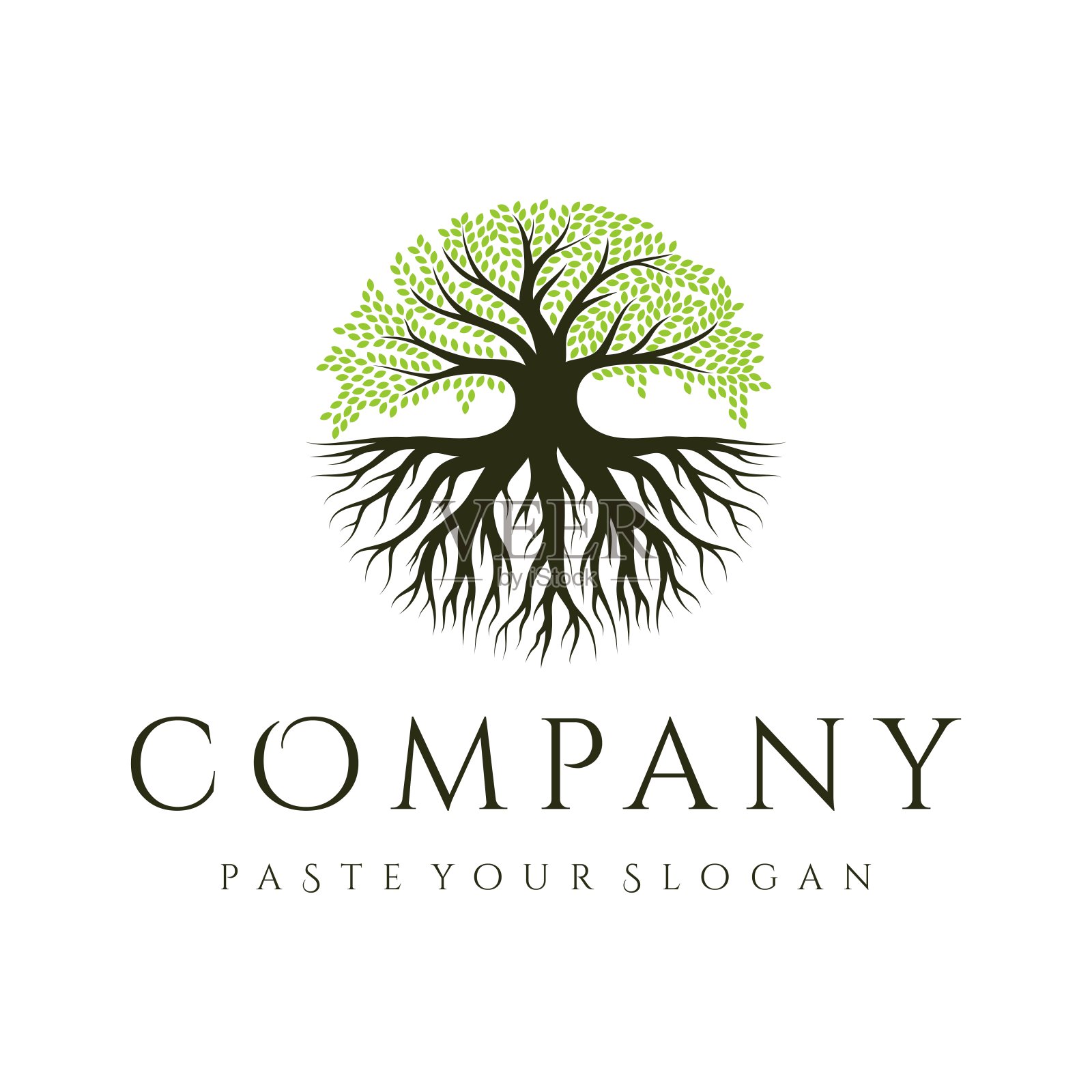 生命之树,橡树榕树设计矢量股票插图。摘要,分支植物部分,商业,橡树,榕树,圆圈,教育,标志插画图片素材