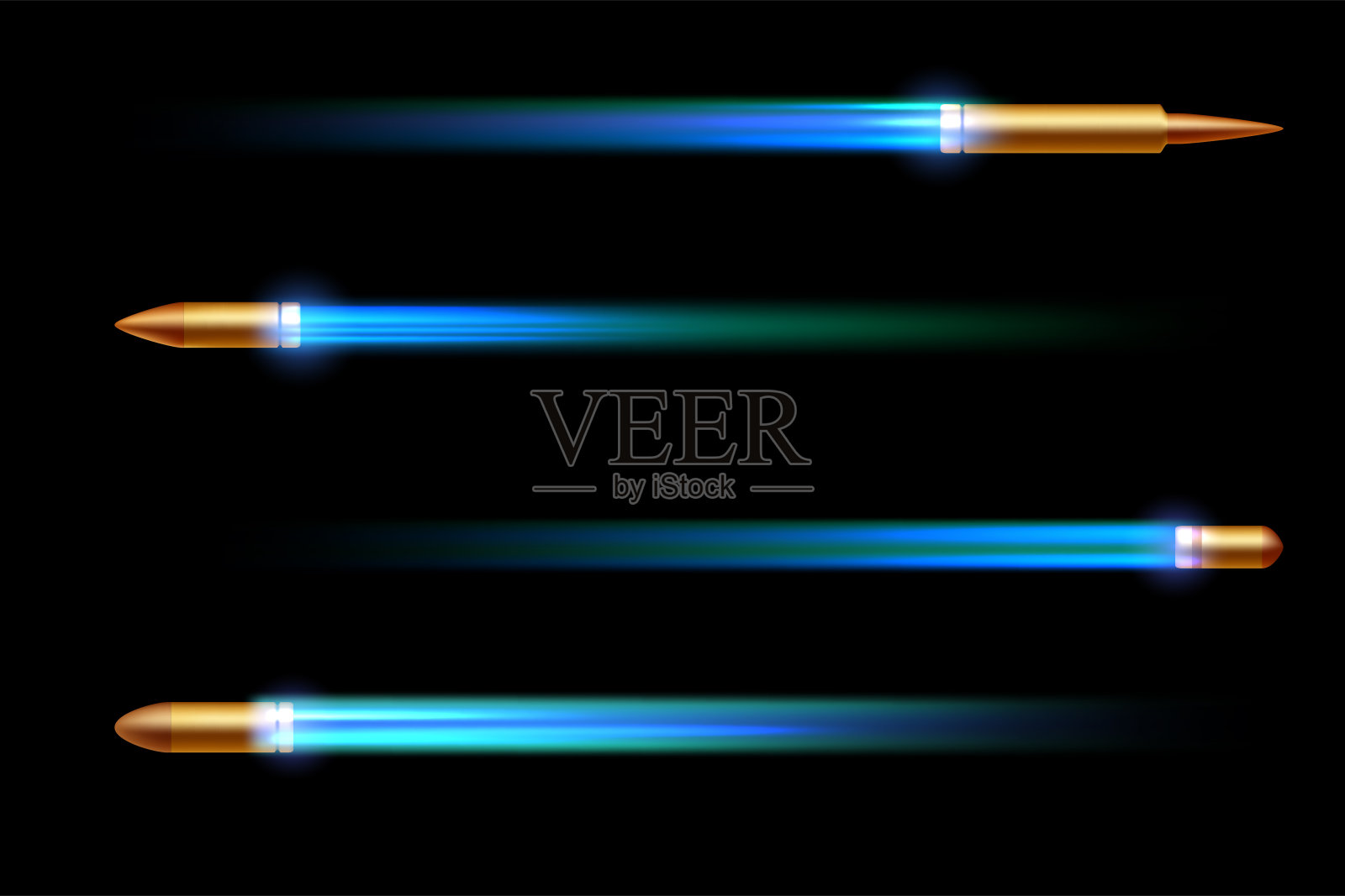 真实的飞行子弹与火焰喷射器射击孤立的黑色背景插画图片素材