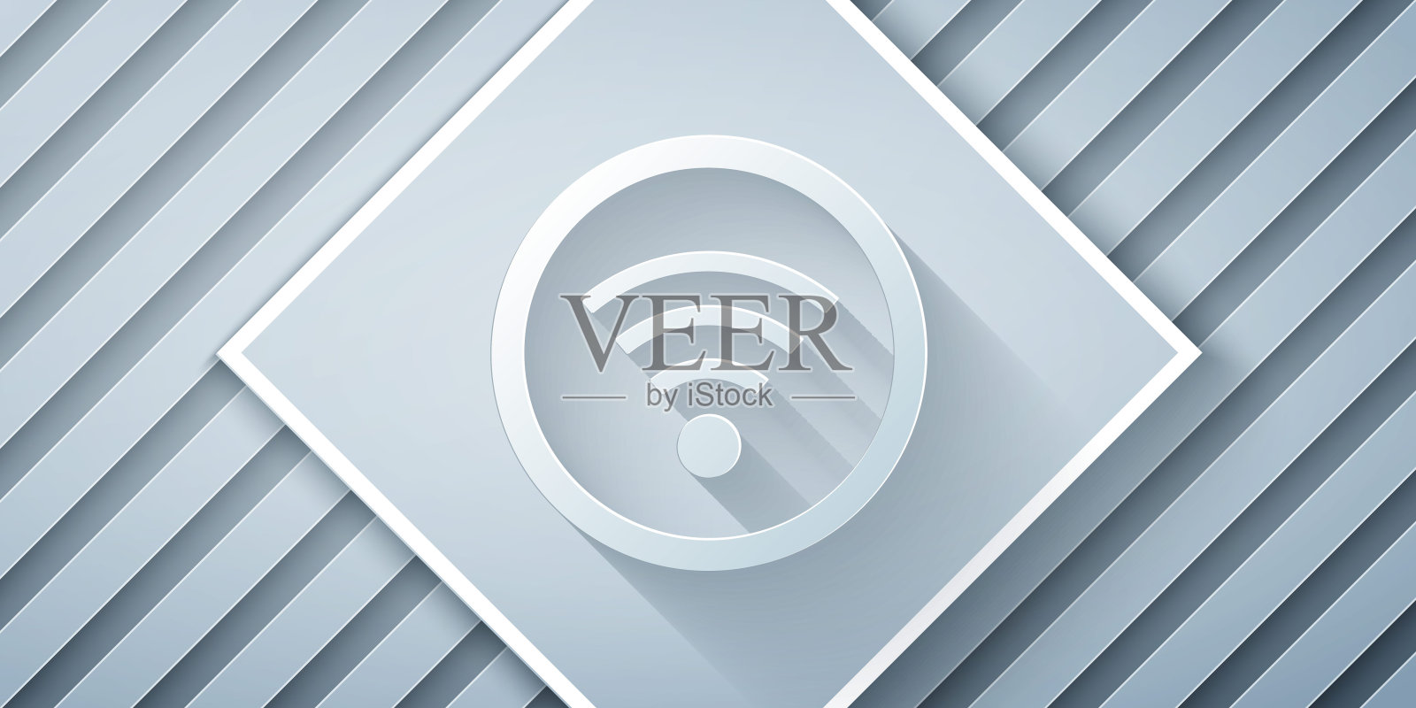 纸切割Wi-Fi无线互联网网络符号图标孤立在灰色背景。纸艺术风格。向量插画图片素材