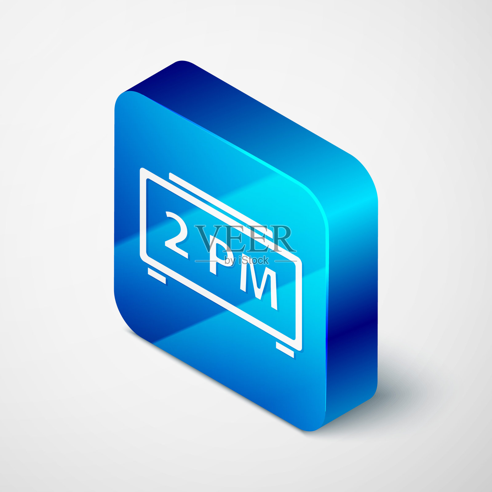 等距数字闹钟图标孤立在灰色背景。电子手表闹钟。时间图标。蓝色方块按钮。向量图标素材