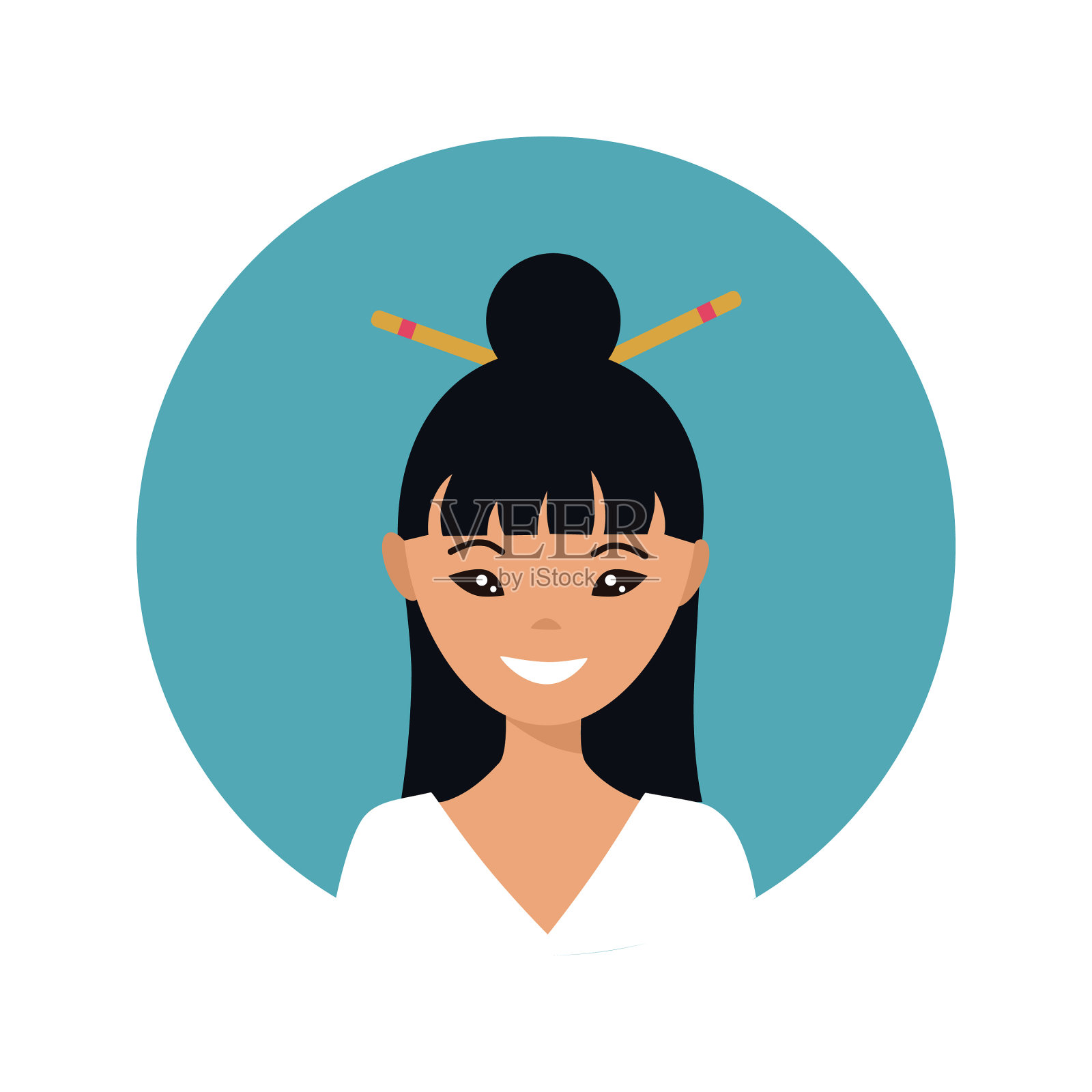 用户图标年轻的日本女性在平风格插画图片素材