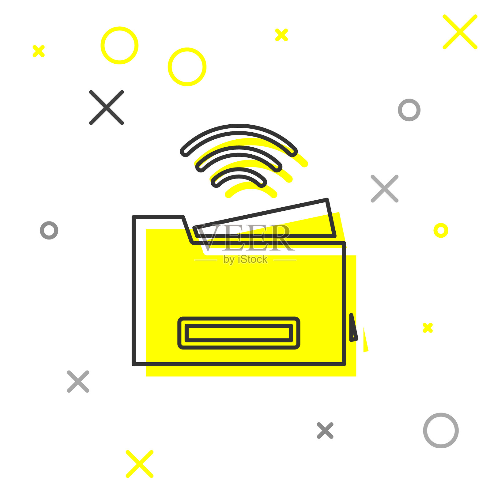 灰色线条智能打印机系统图标隔离插画图片素材