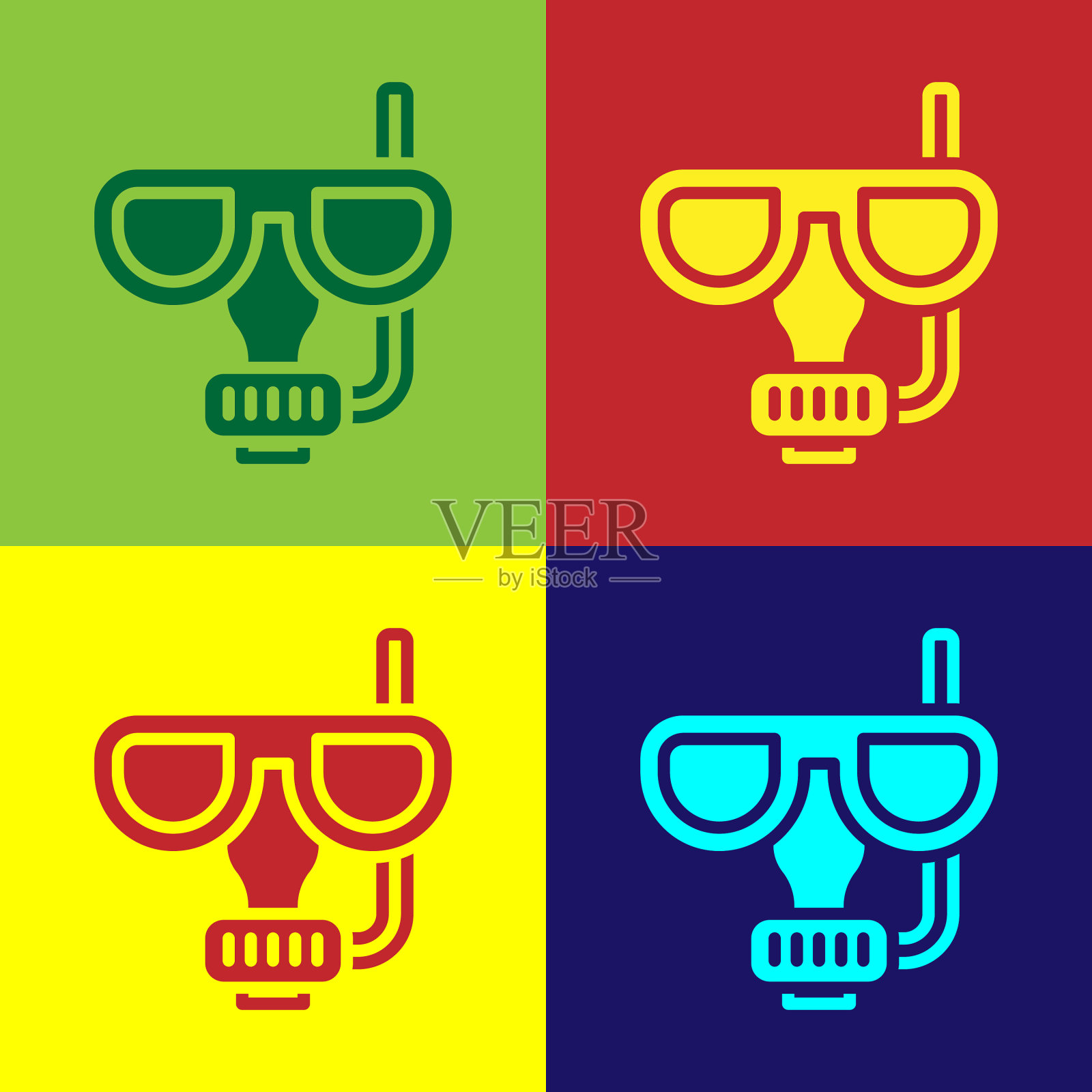 波普艺术潜水面具和通气管图标孤立上插画图片素材