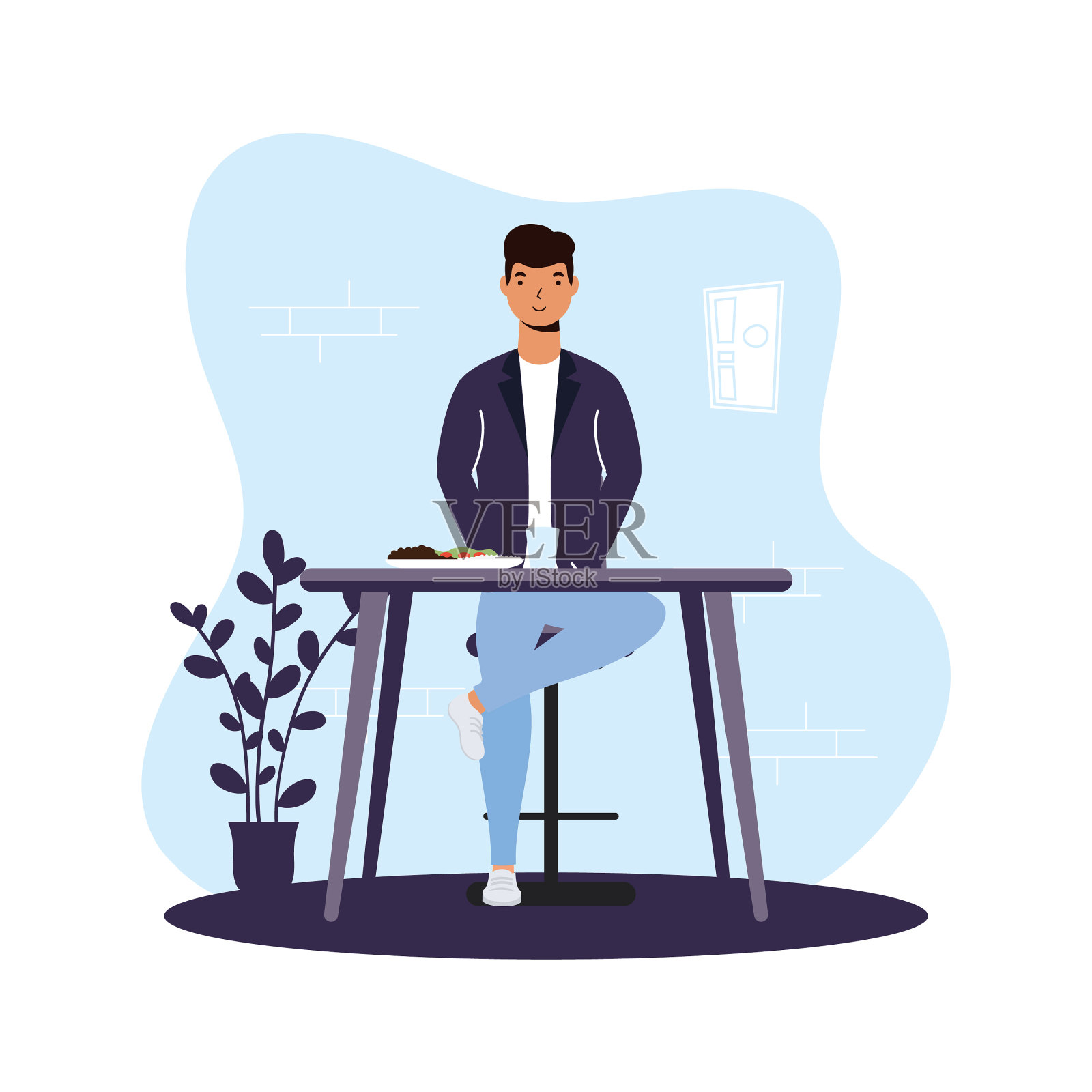 年轻人在餐厅用餐设计元素图片