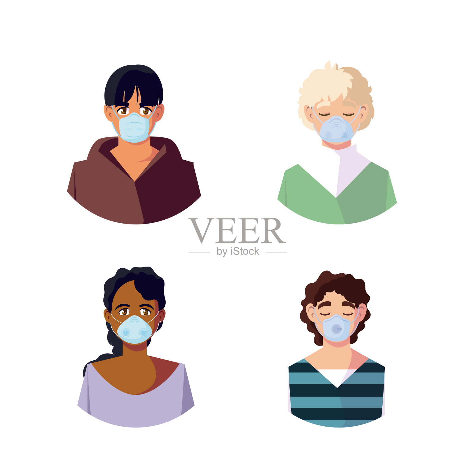 戴面具的男人和女人插画图片素材