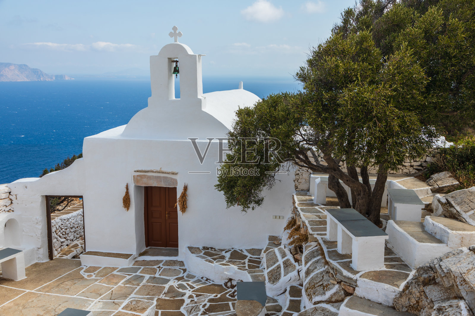 希腊Ios岛Panagia Paleokastritsa小教堂。照片摄影图片