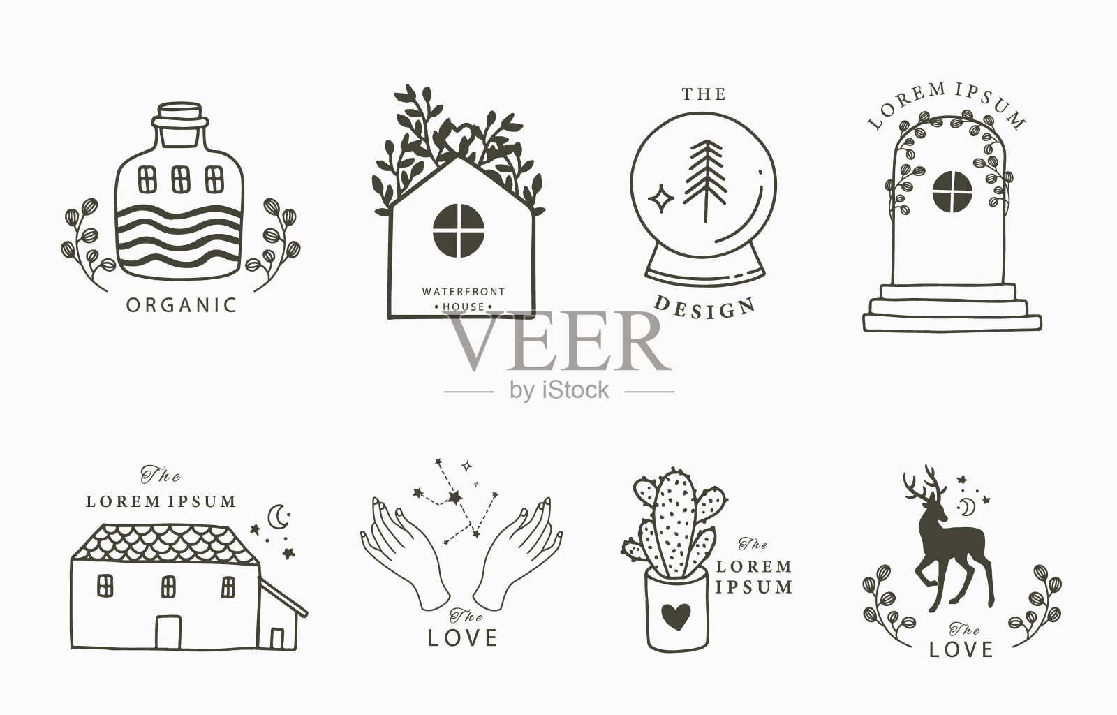 美女波西米亚收藏有手、女人、水晶、花、星星。矢量插图图标,贴纸,打印和纹身插画图片素材