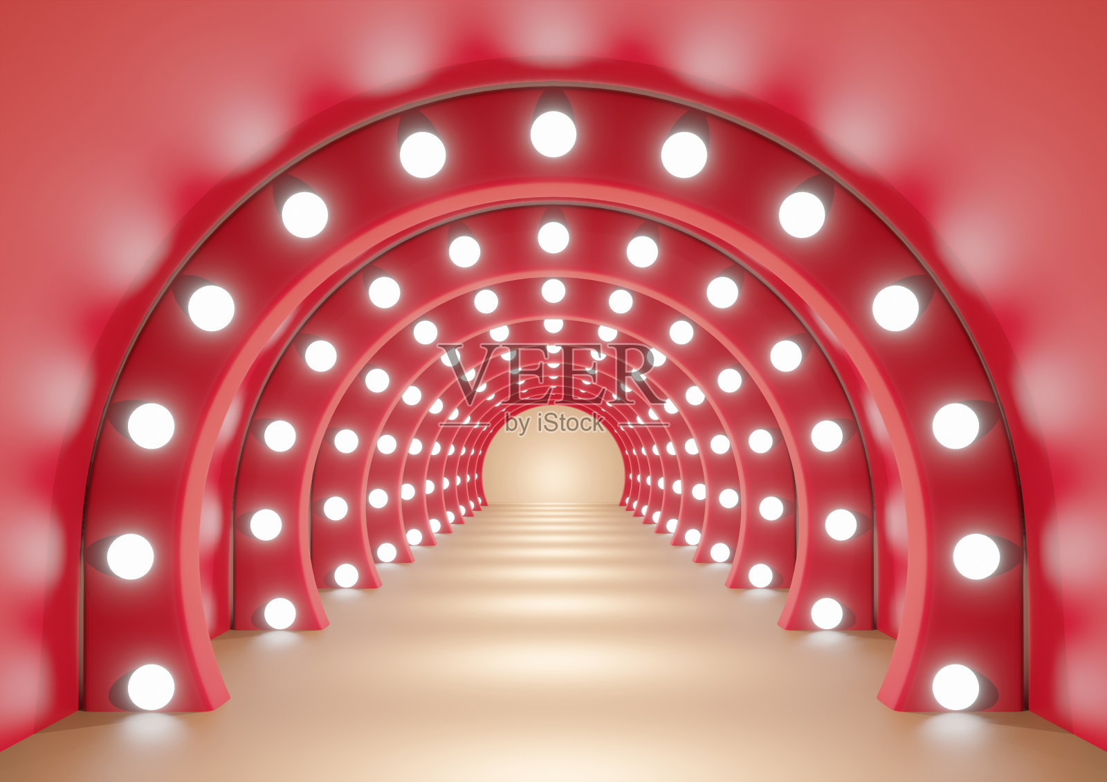 红色拱门或隧道在橙色走廊与照明插画图片素材