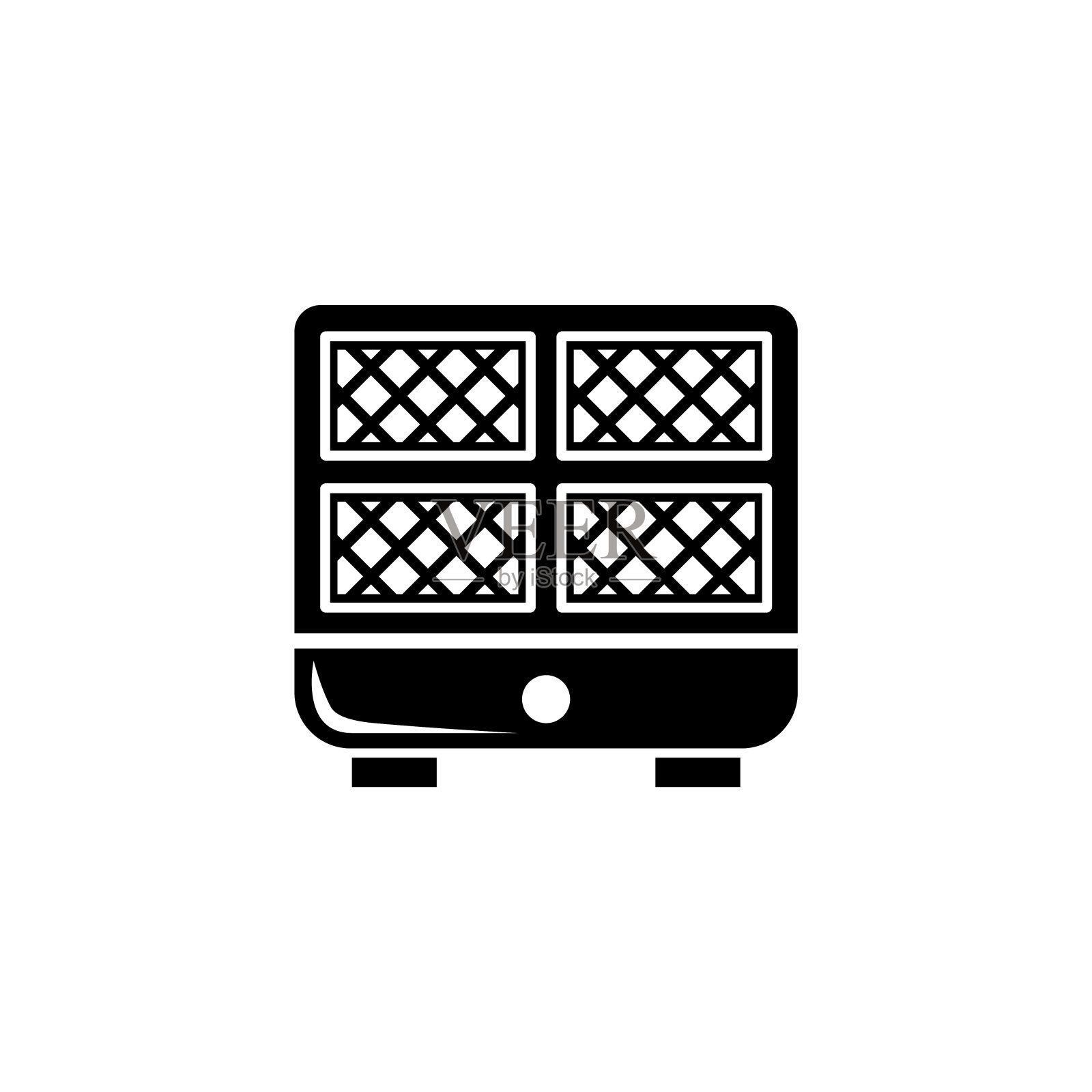 华夫饼机,厨房华夫饼机。平面矢量图标插图。简单的黑色符号上的白色背景。华夫饼铁,厨房华夫饼制造商标识设计模板的网页和移动用户界面元素。插画图片素材