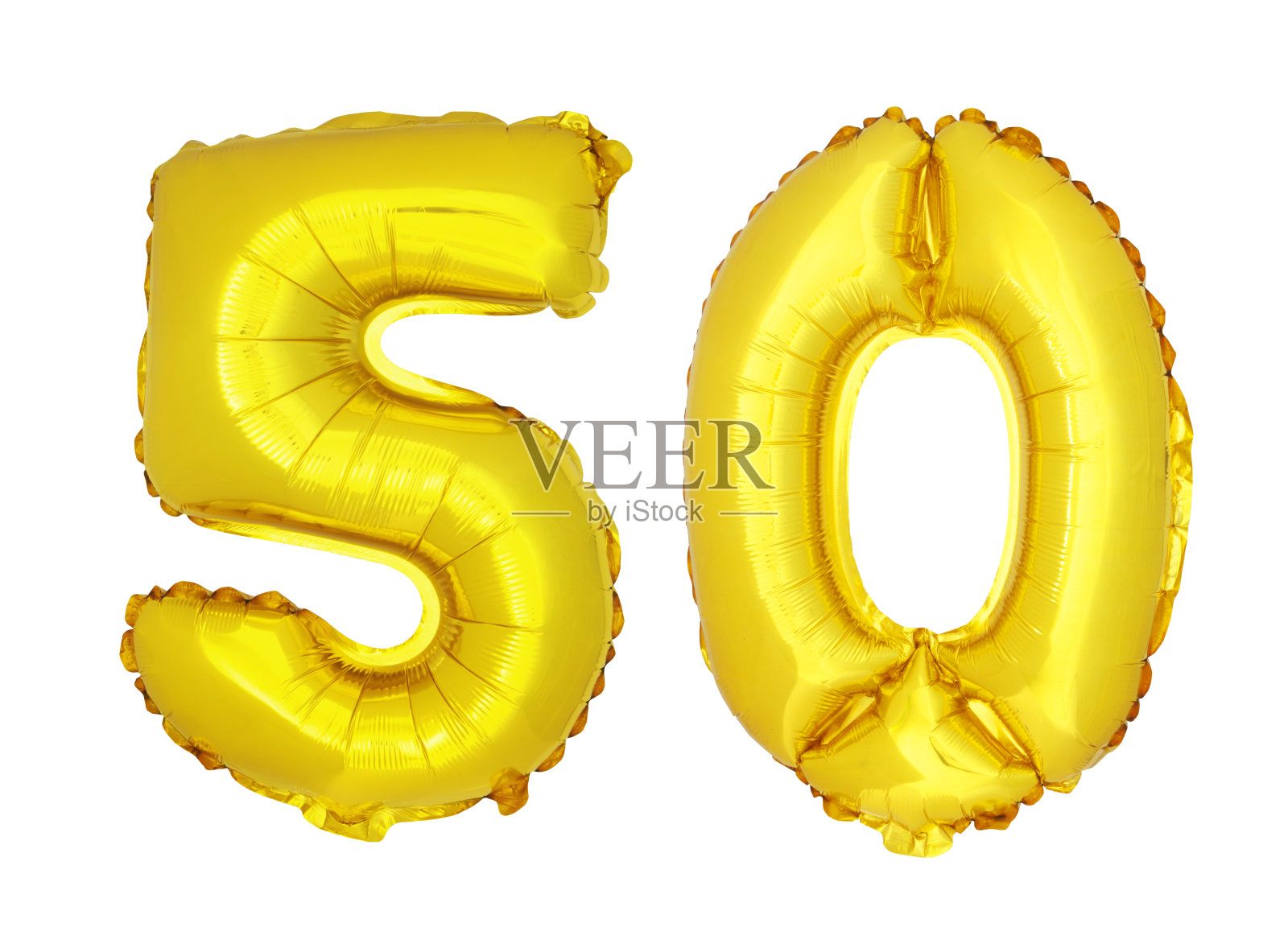 金色气球在孤立的白色上,50号照片摄影图片