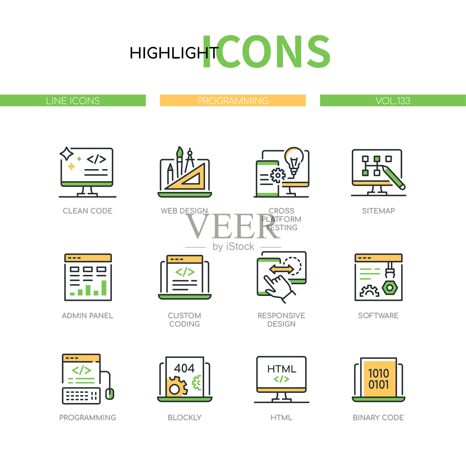 编程-现代线条设计风格图标集图标素材