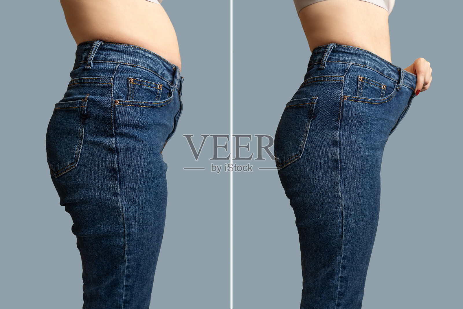 女性减肥前后的身体状况。照片摄影图片