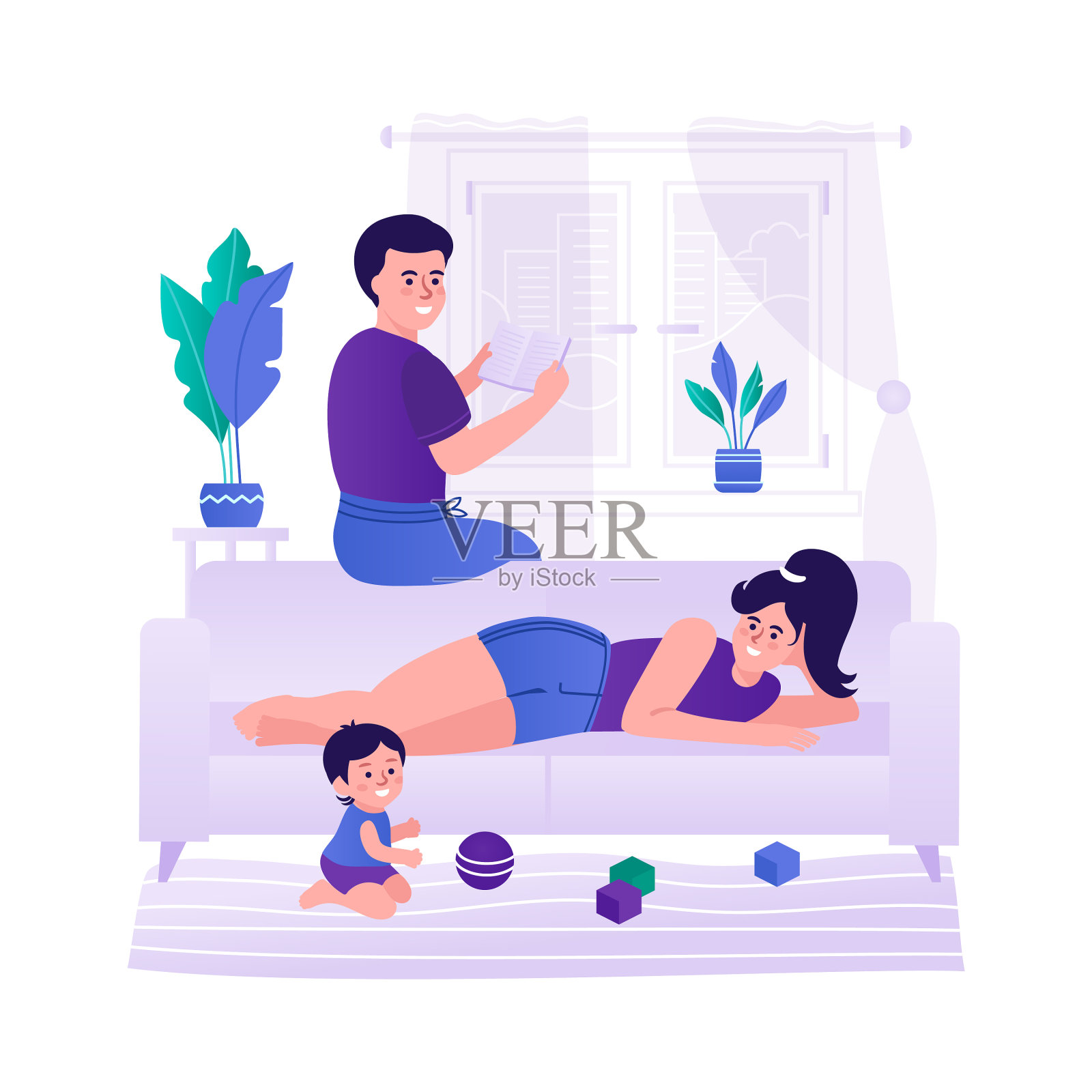 有孩子在家放松的家庭插画图片素材