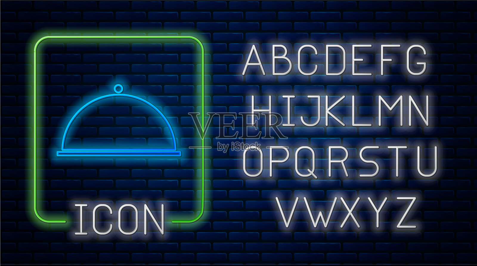 发光的霓虹灯覆盖着一个托盘食物图标插画图片素材