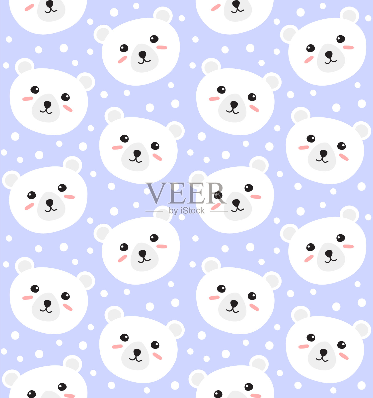 矢量无缝图案的平面卡通手绘涂鸦北极熊的脸插画图片素材
