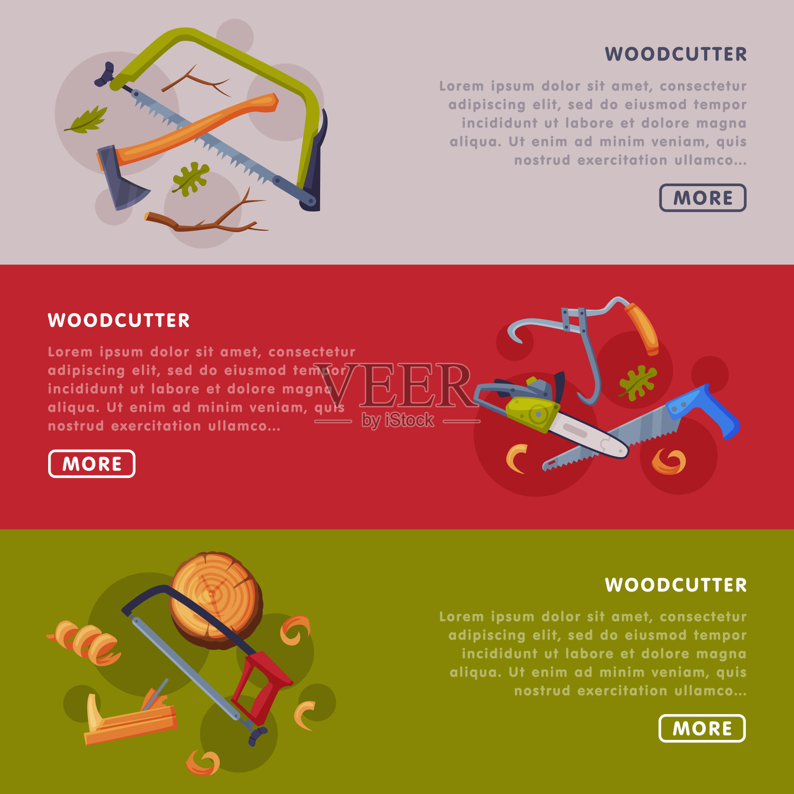 木材砍伐和木材切割行业与锯网页或网站模板矢量插图插画图片素材