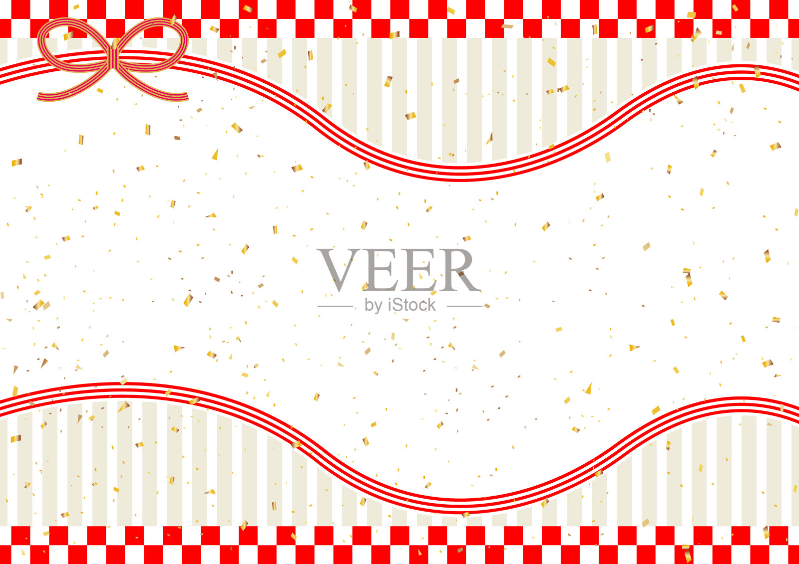 日本传统的格子图案和装饰绳插画图片素材