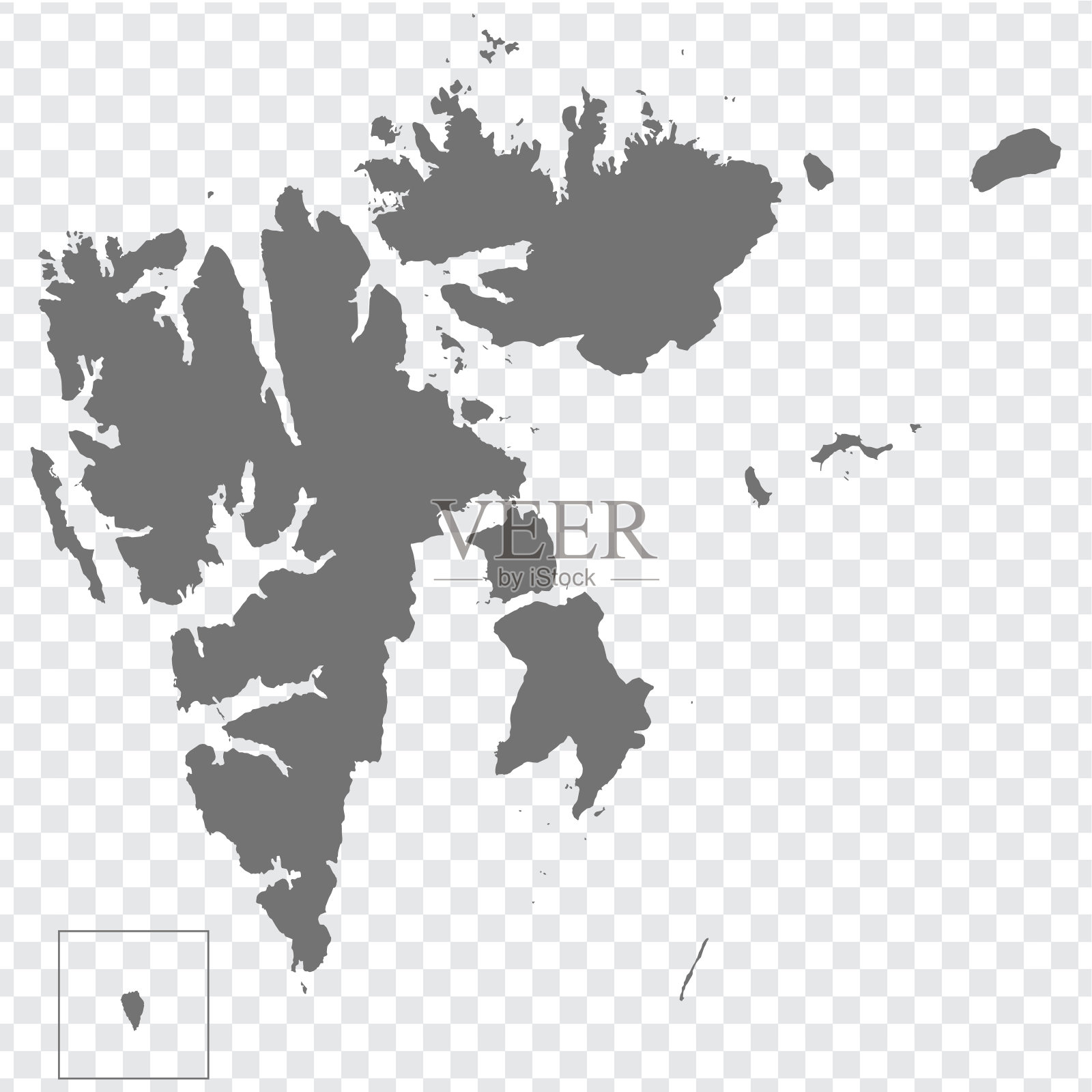 斯匹次卑尔根岛的空白地图。高质量的斯匹次卑尔根群岛地图在透明的背景为您的网站设计,应用程序,UI。EPS10。插画图片素材
